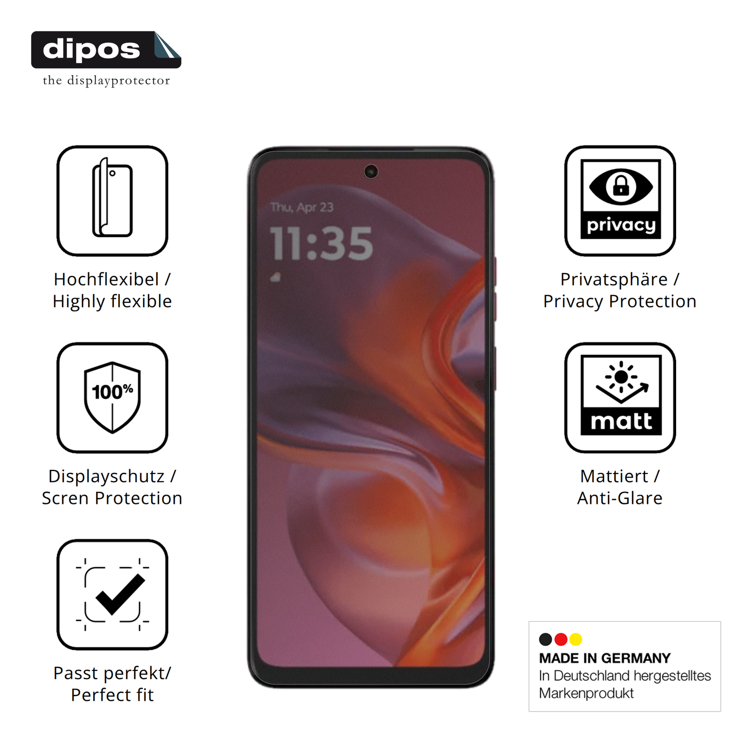 Flexible TPU-Folie passend zugeschnitten für motorolamoto g67 power, mit Privatsphäre-Schutz durch Sichtschutz-Folie