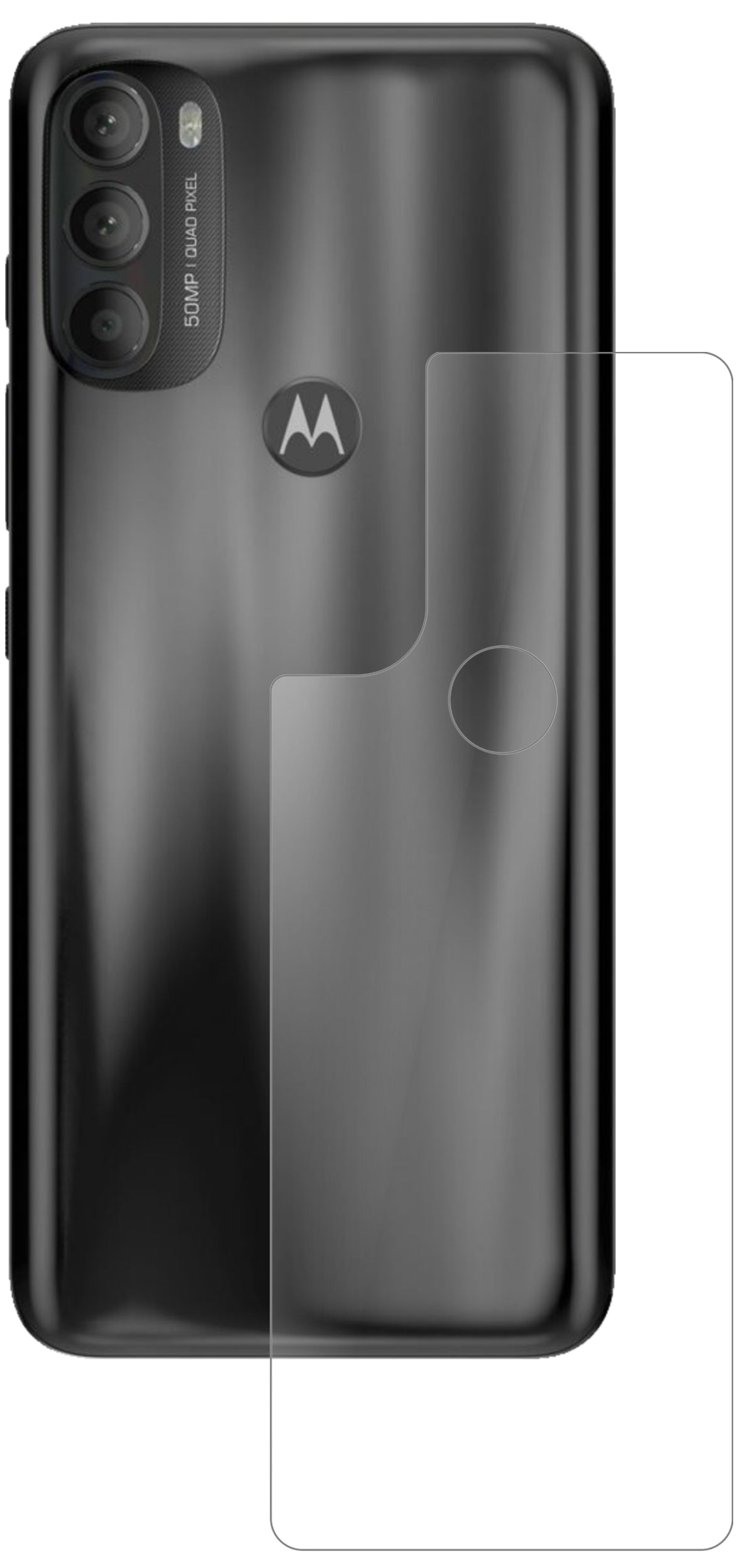 MotorolaMoto G71 Rückseite mit aufgebrachter dipos Panzerfolie, die lästige Fingerabdrücke minimiert