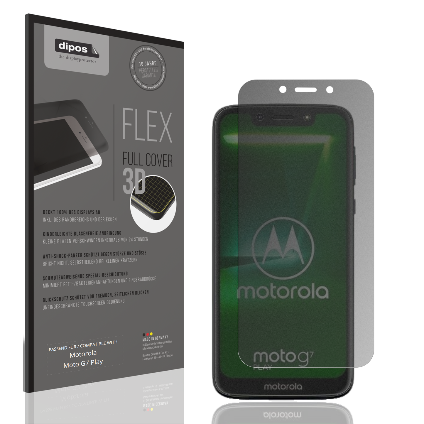Blickschutzfolie von dipos passend für Motorola Moto G7 Play, 100% Displayabdeckung und blasenfreie Montage