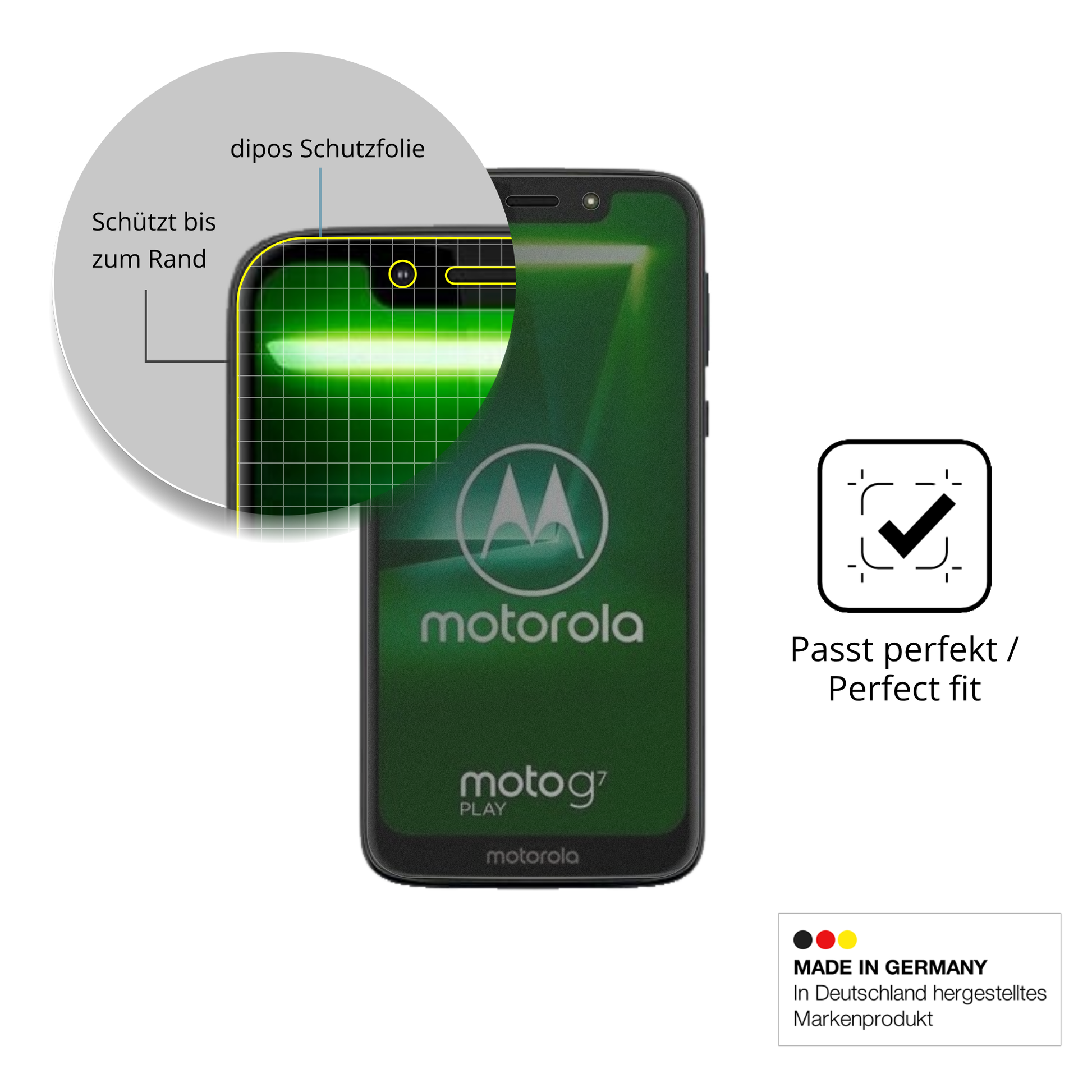 Schutz gegen Kratzer auf dem Motorola Moto G7 Play Glas durch Schlüssel, Stöße gegen die Tischkante oder Stürze