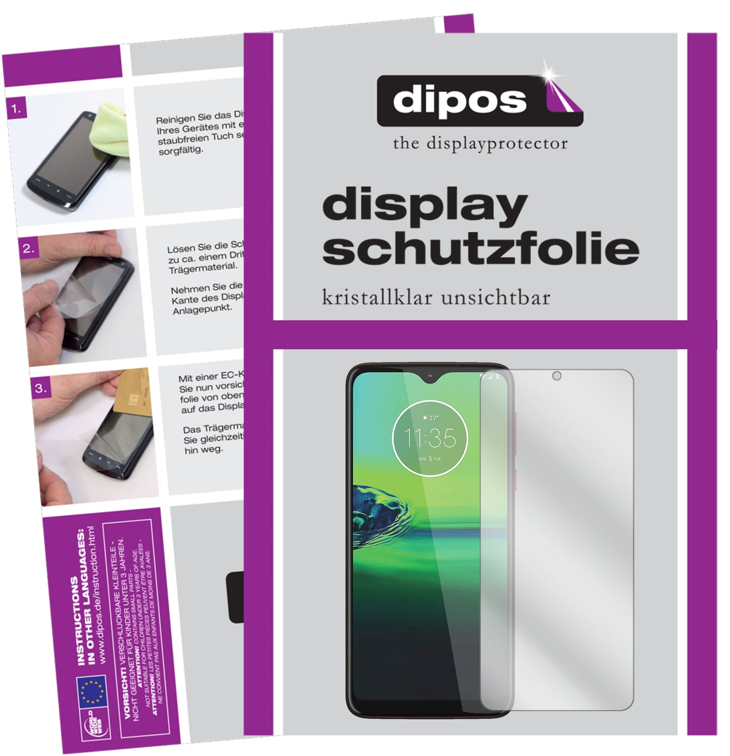 Klare Displayschutzfolie von dipos passend für Motorola Moto G8 Play, präziser Zuschnitt und blasenfrei montiert