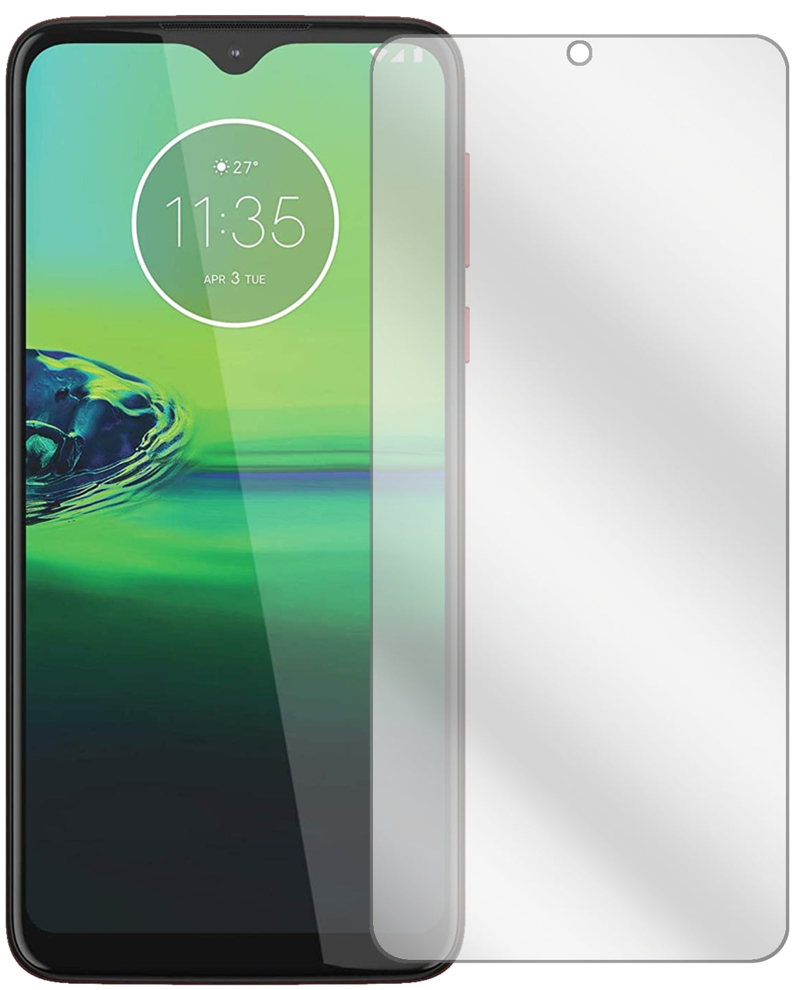 MotorolaMoto G8 Play mit aufgebrachter dipos Displayschutzfolie, glasklare Darstellung ohne Einschränkungen
