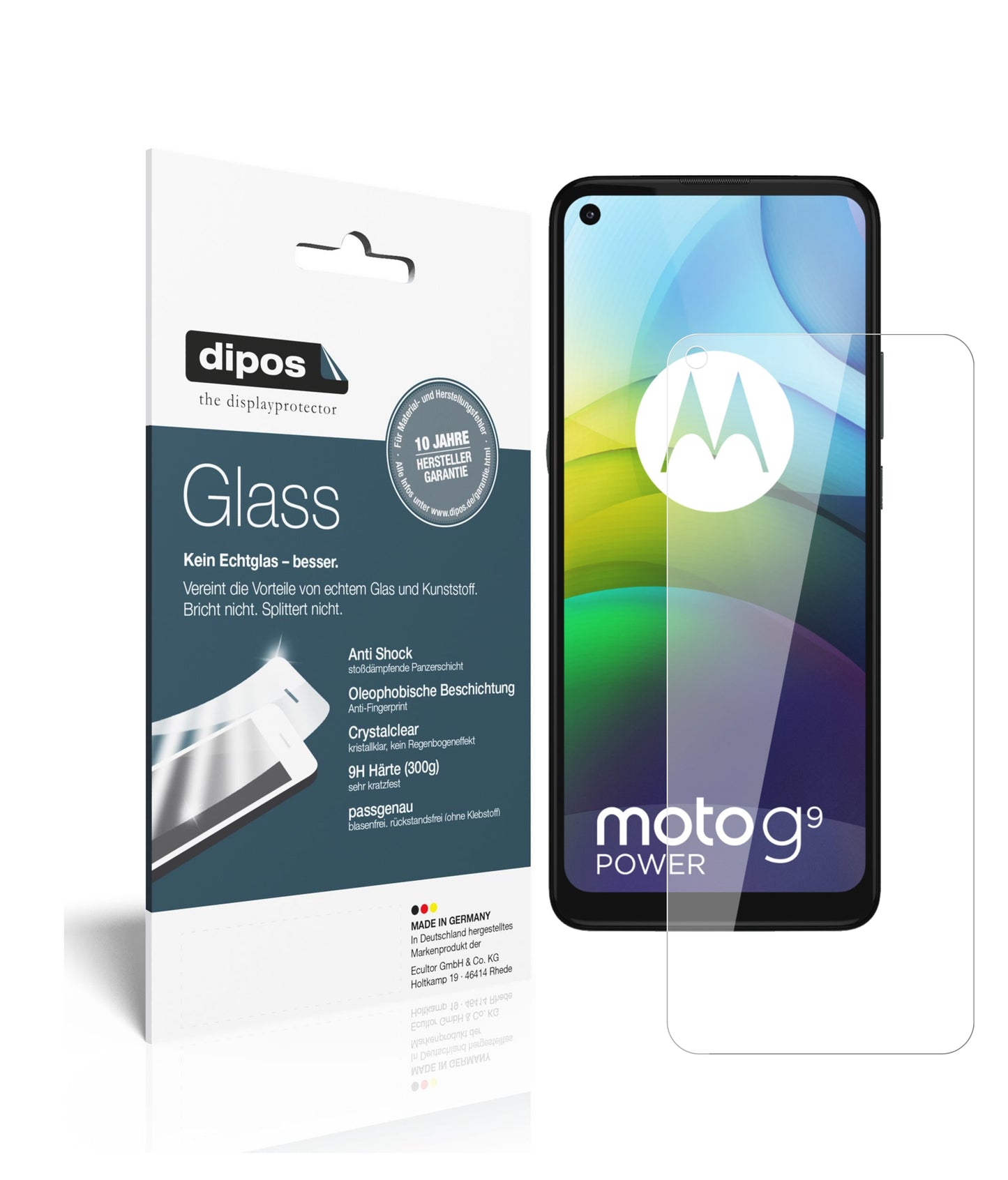 Klare Displayschutzfolie von dipos passend für Motorola Moto G9 Power, 9H kratzfest und blasenfrei montiert