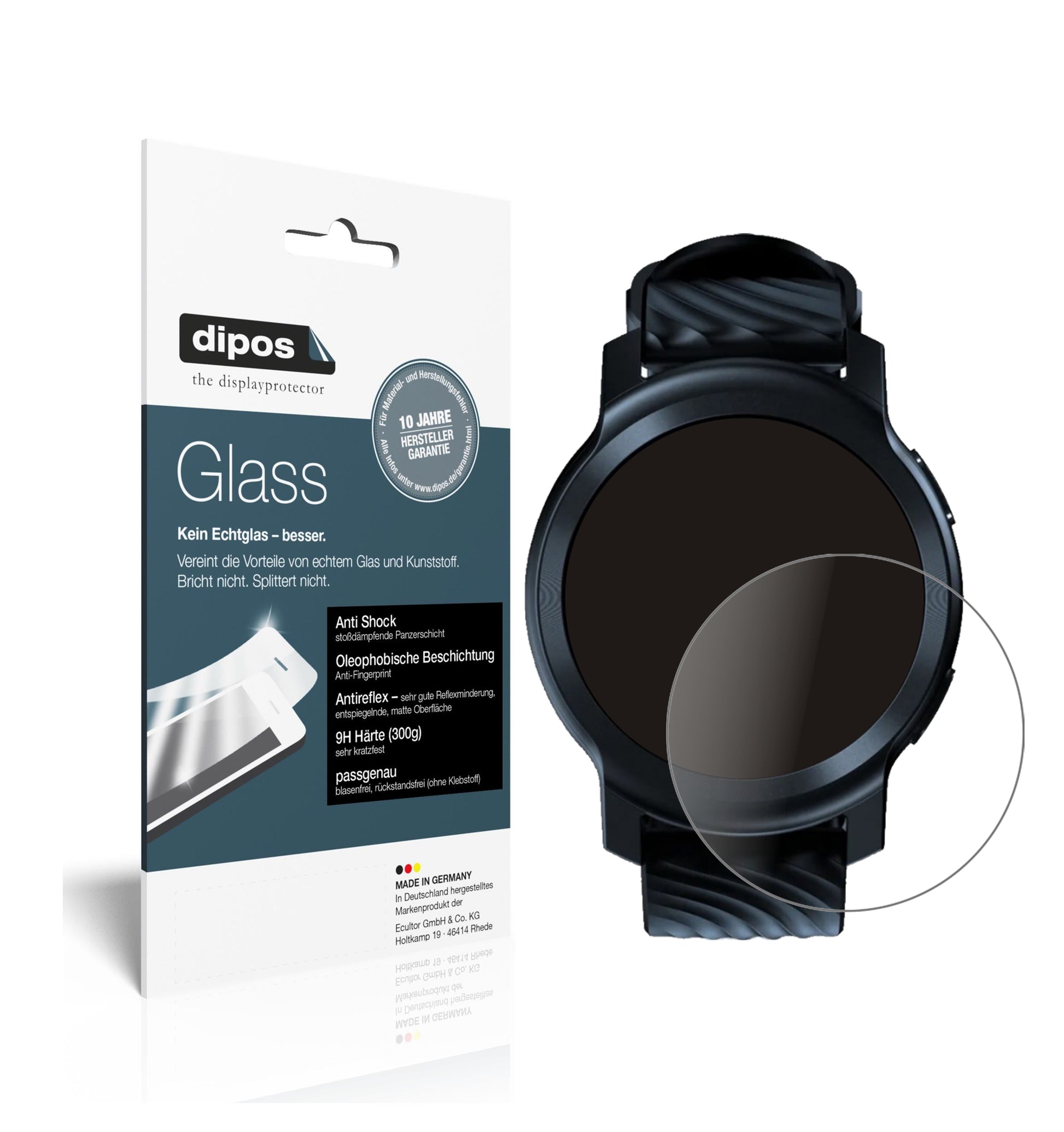 Matte Displayschutzfolie von dipos passend für Motorola Moto Watch 100, 9H kratzfest und blasenfrei montiert