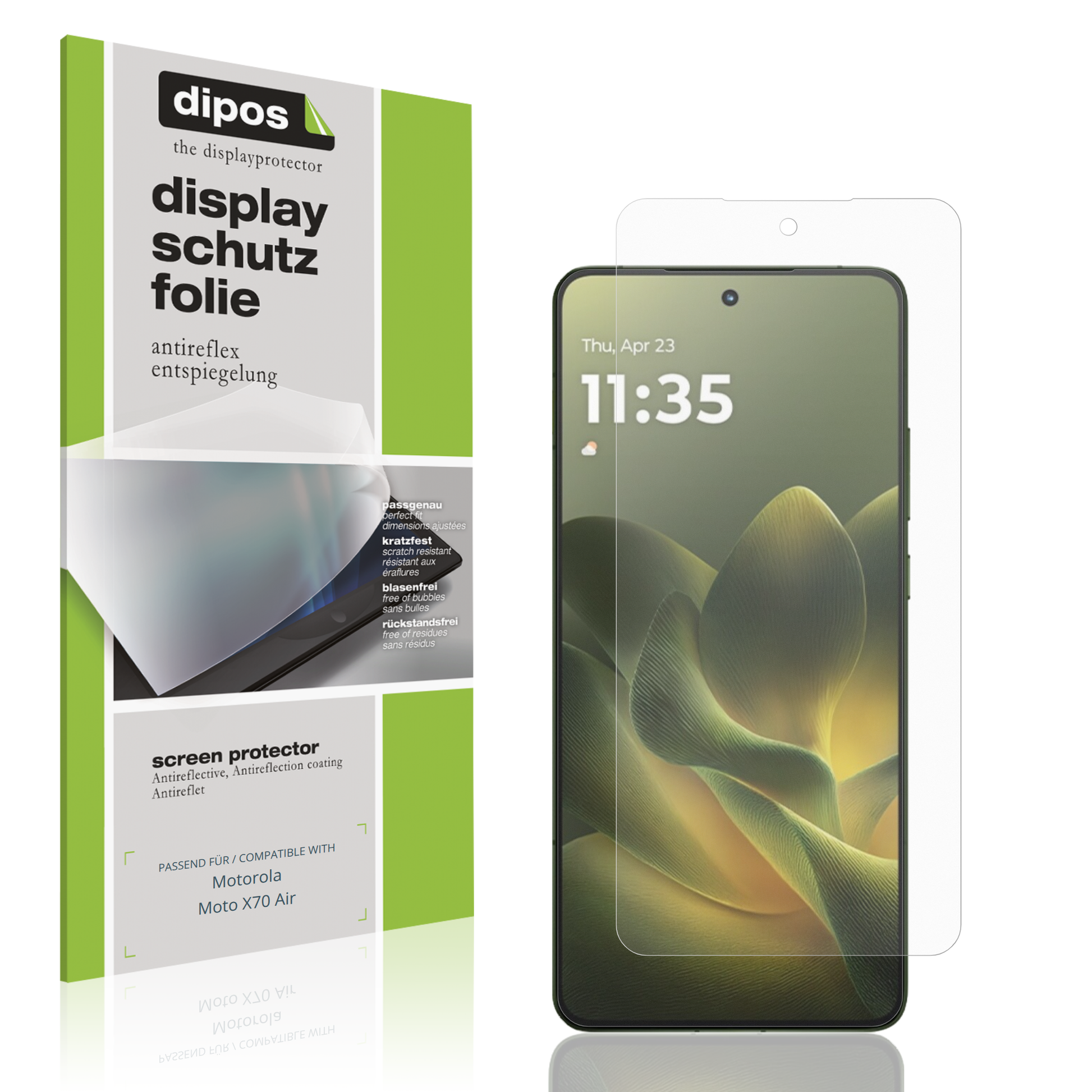 Matte Displayschutzfolie von dipos passend für motorolamoto x70 air, präziser Zuschnitt und blasenfrei montiert