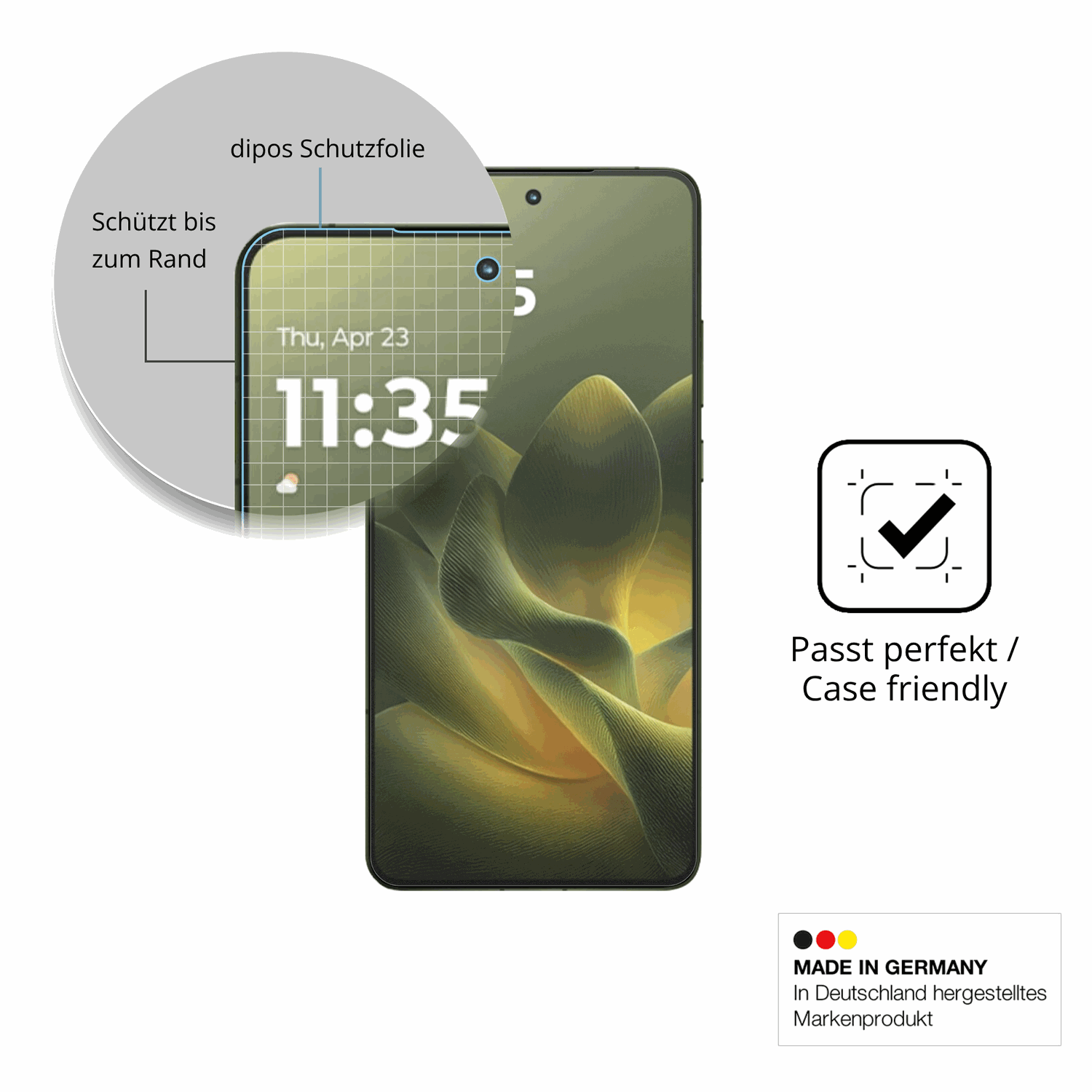 Schutzglasfolie mit optimaler Passform, zur Verwendung mit Hüllen geeignet
