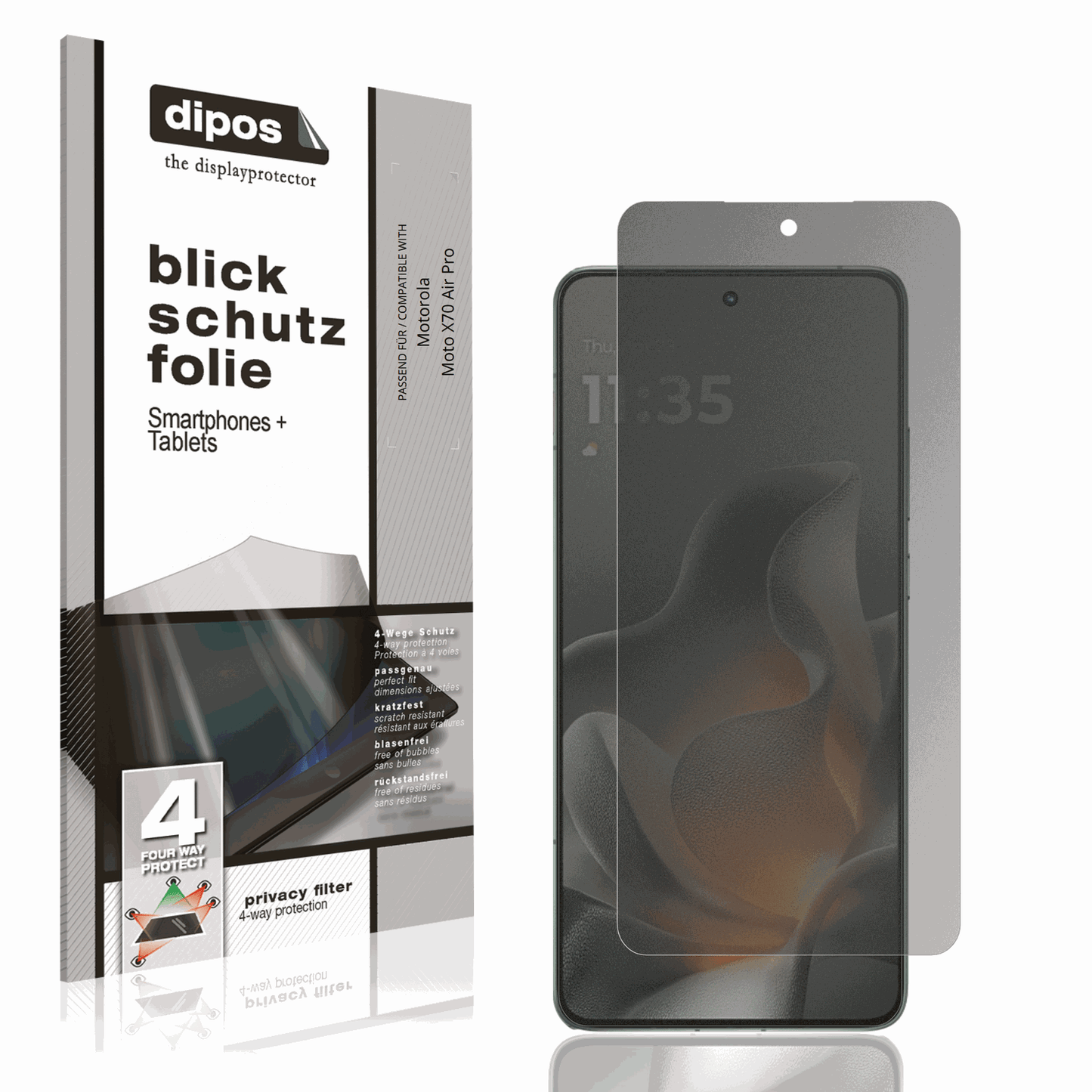 Blickschutzfolie von dipos passend für Motorola Moto X70 Air Pro, präziser Zuschnitt und blasenfrei montiert