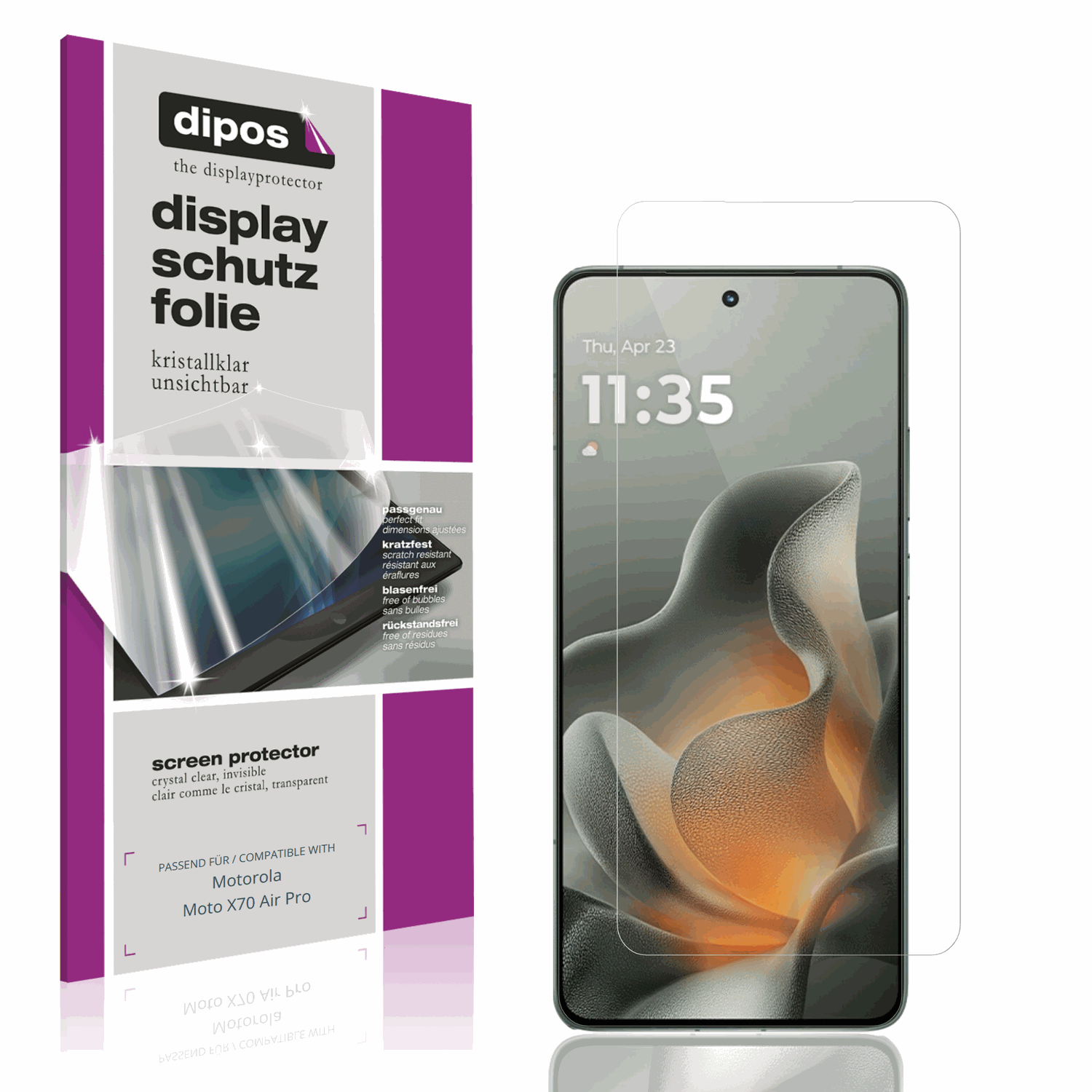 Klare Displayschutzfolie von dipos passend für Motorola Moto X70 Air Pro, präziser Zuschnitt und blasenfrei montiert