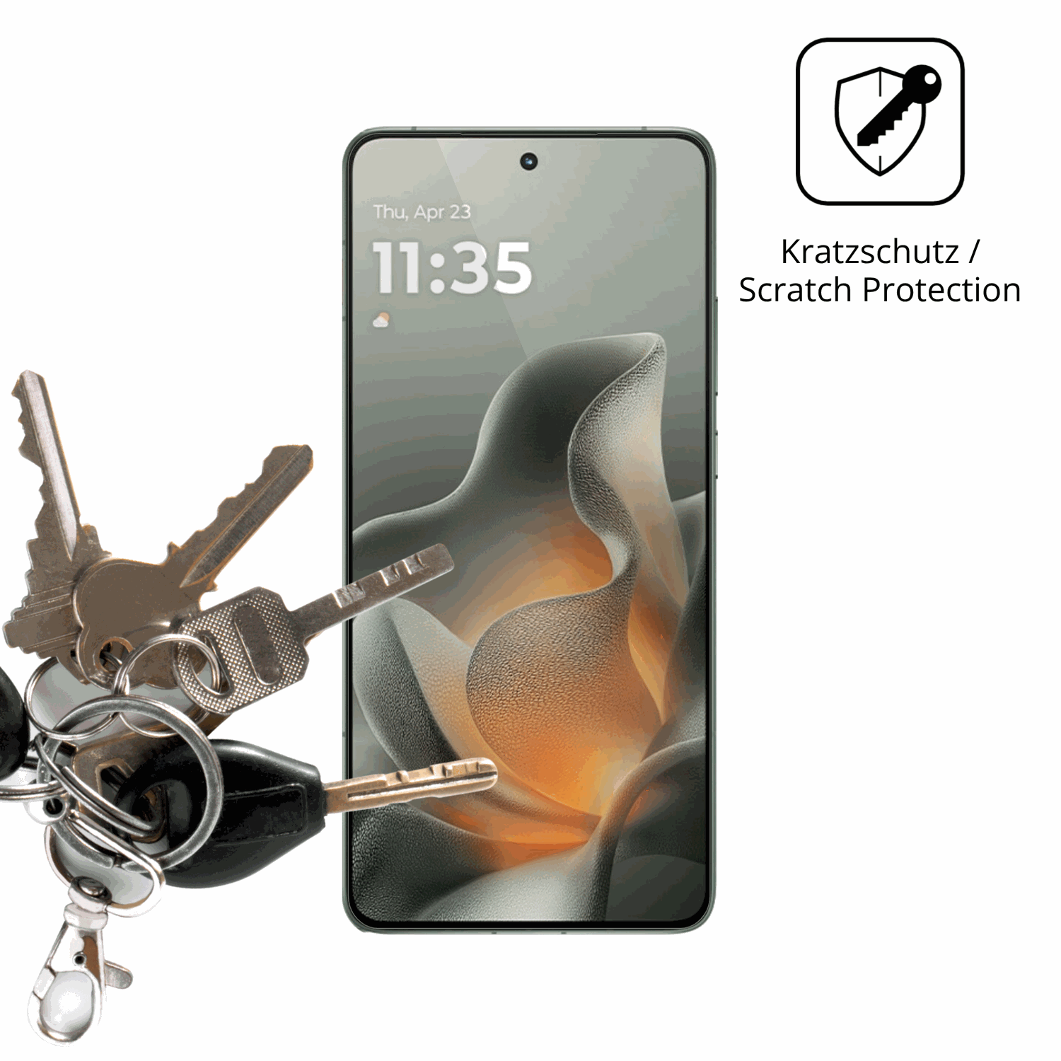 Schutz gegen Kratzer auf dem Motorola Moto X70 Air Pro Glas durch Schlüssel oder Ähnliches