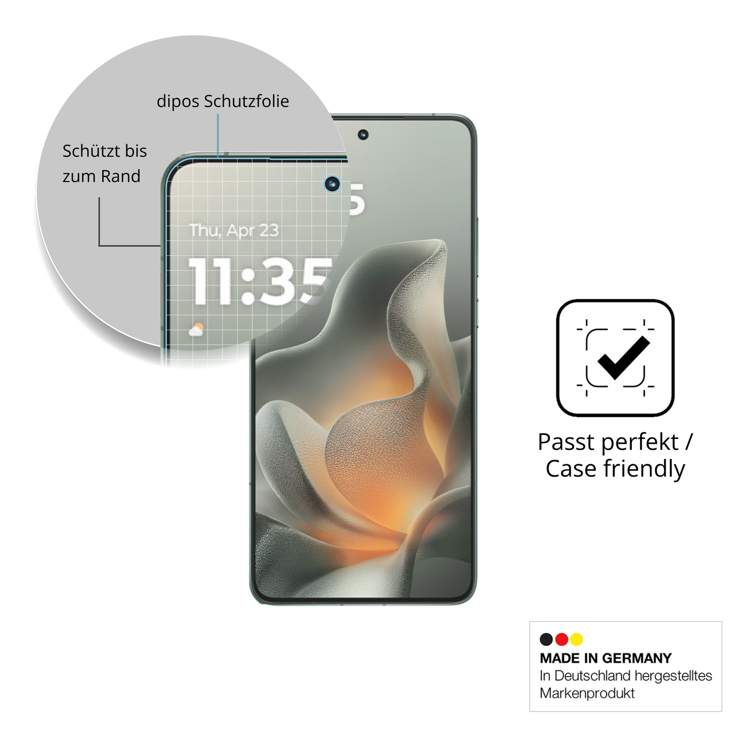 Schutzglasfolie mit optimaler Passform, zur Verwendung mit Hüllen geeignet