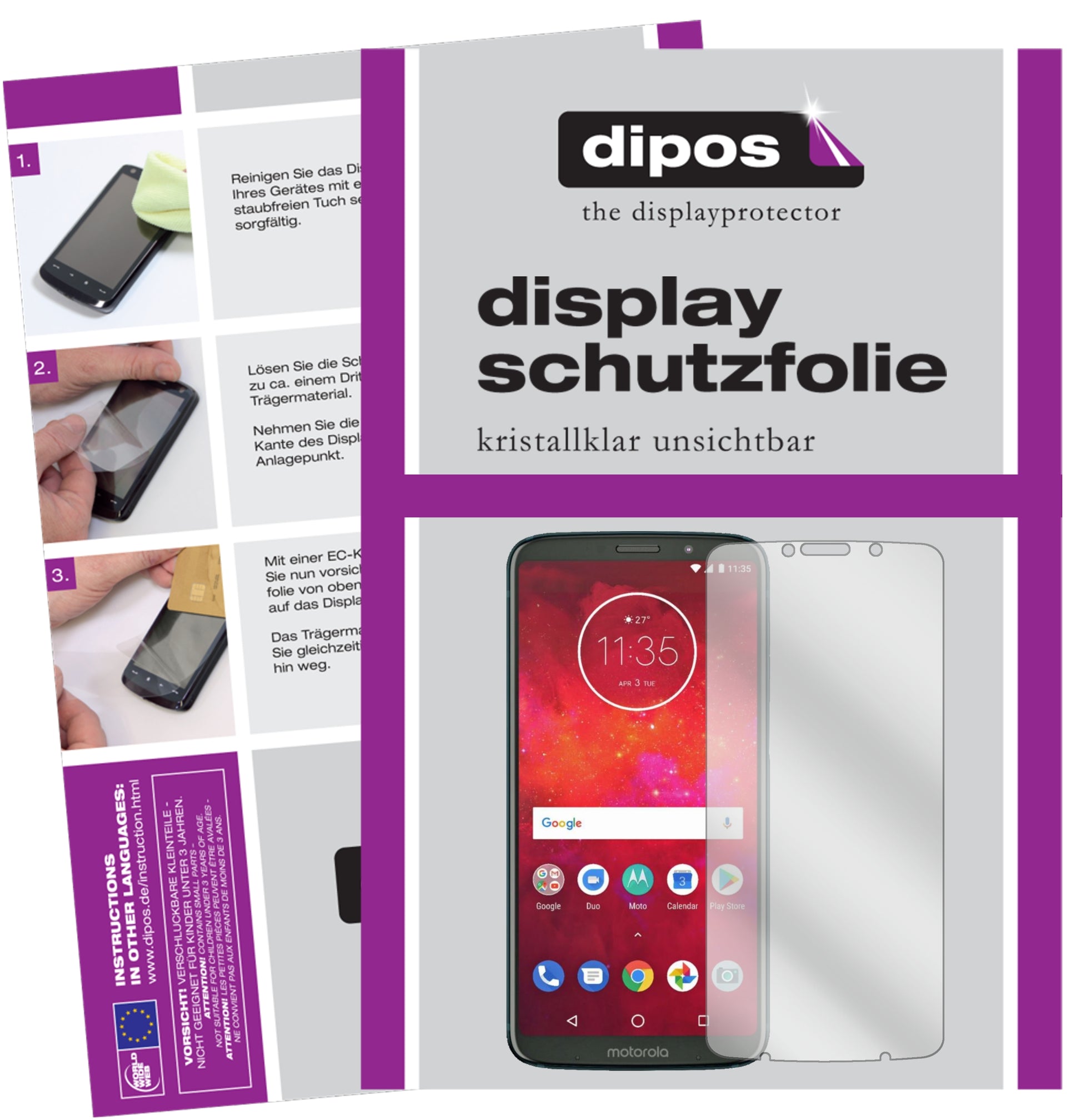 Kristallklare, dünne Schutzfolie: Kratzfest & passgenau für Motorola-Moto Z3 Play