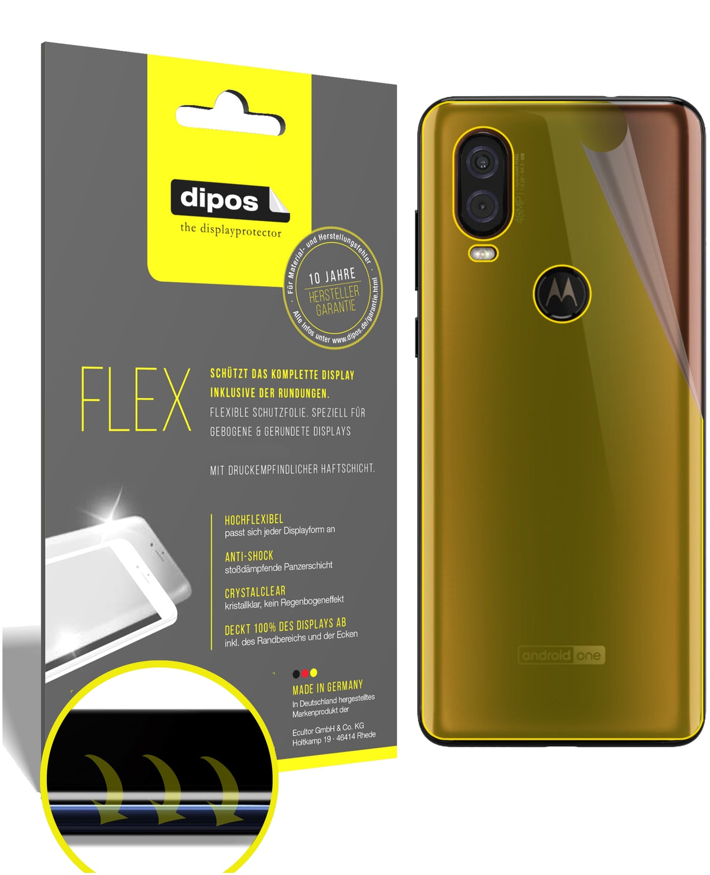 3x 3D Full Cover Schutzfolie für Motorola One Vision Rückseite
