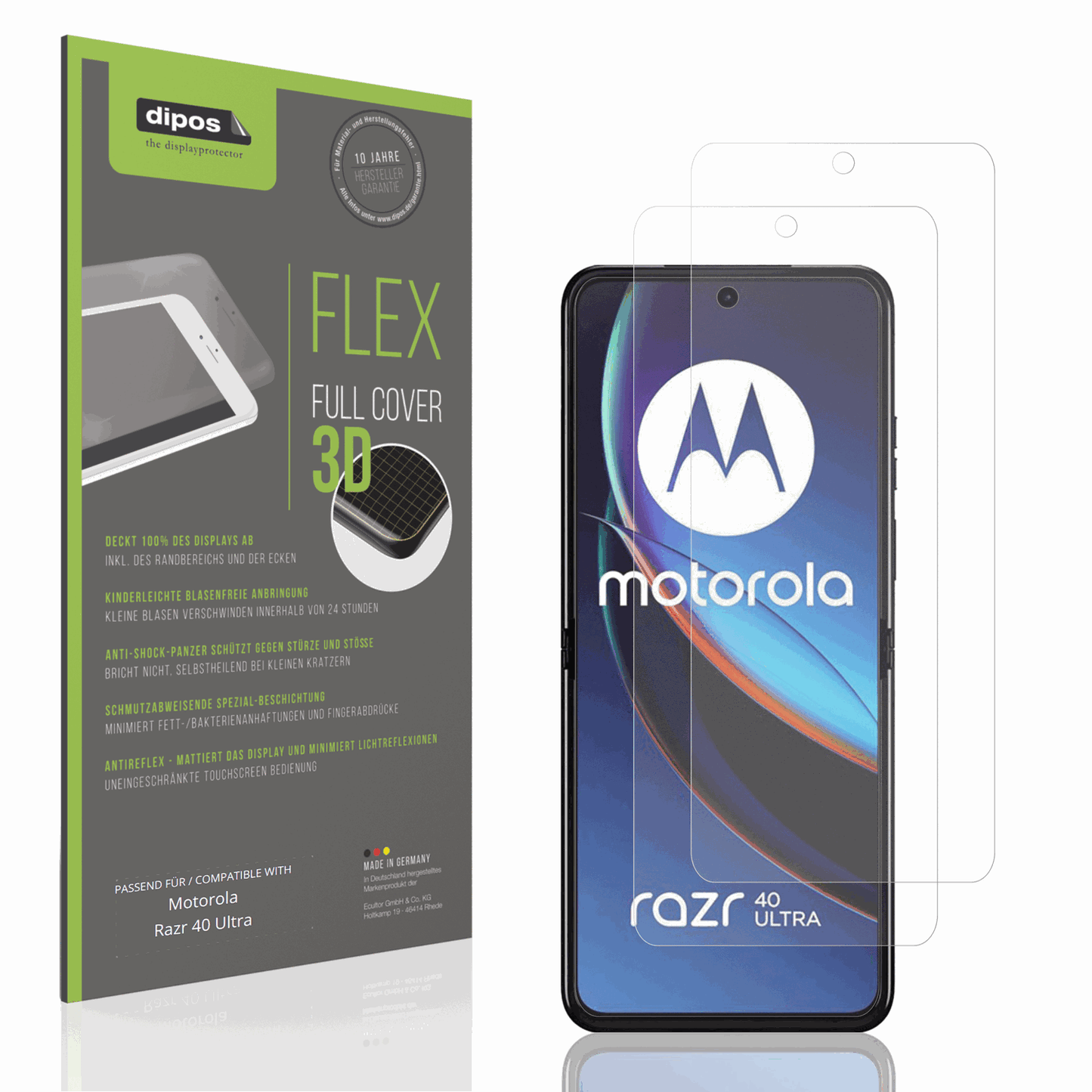 Matte Displayschutzfolie von dipos passend für Motorola Razr 40 Ultra, 100% Displayabdeckung und blasenfreie Montage