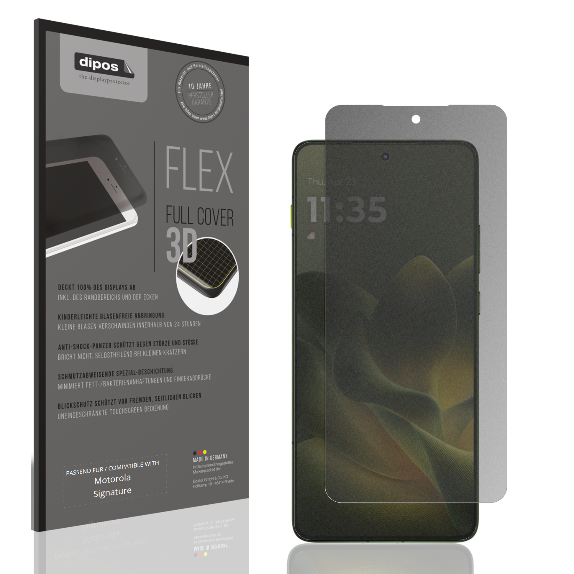 Blickschutzfolie von dipos passend für Motorola Signature, 100% Displayabdeckung und blasenfreie Montage