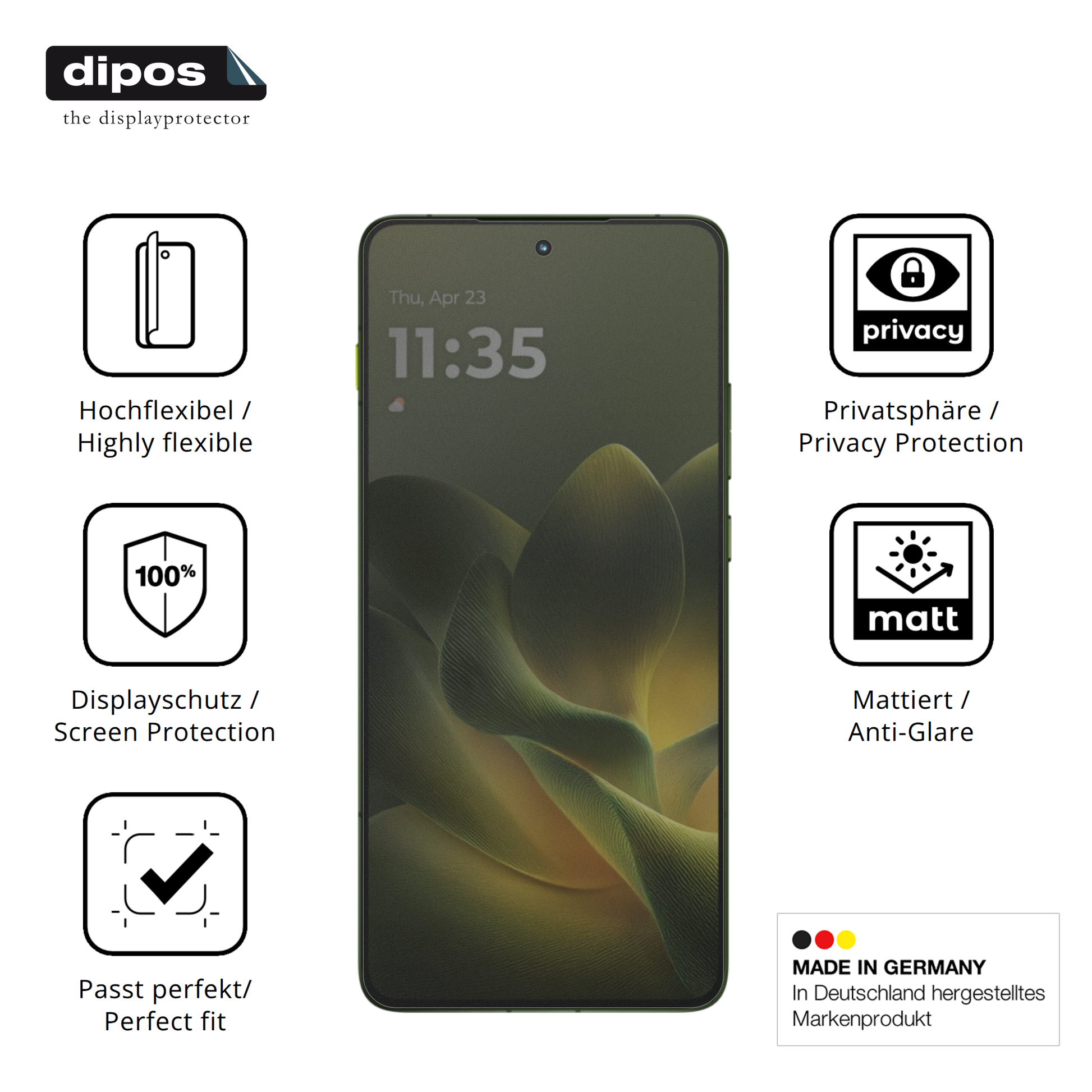 Flexible TPU-Folie passend zugeschnitten für Motorola Signature, mit Privatsphäre-Schutz durch Sichtschutz-Folie