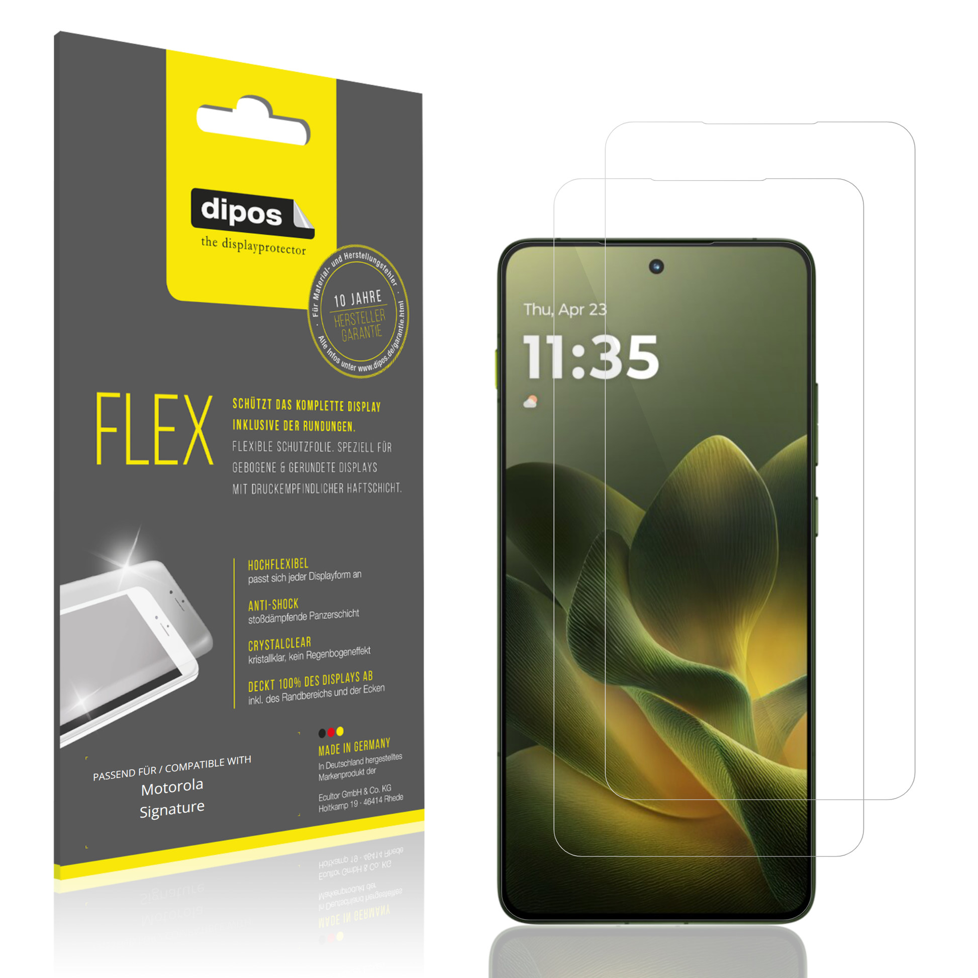 Klare Displayschutzfolie von dipos passend für Motorola Signature, 100% Displayabdeckung und blasenfreie Montage