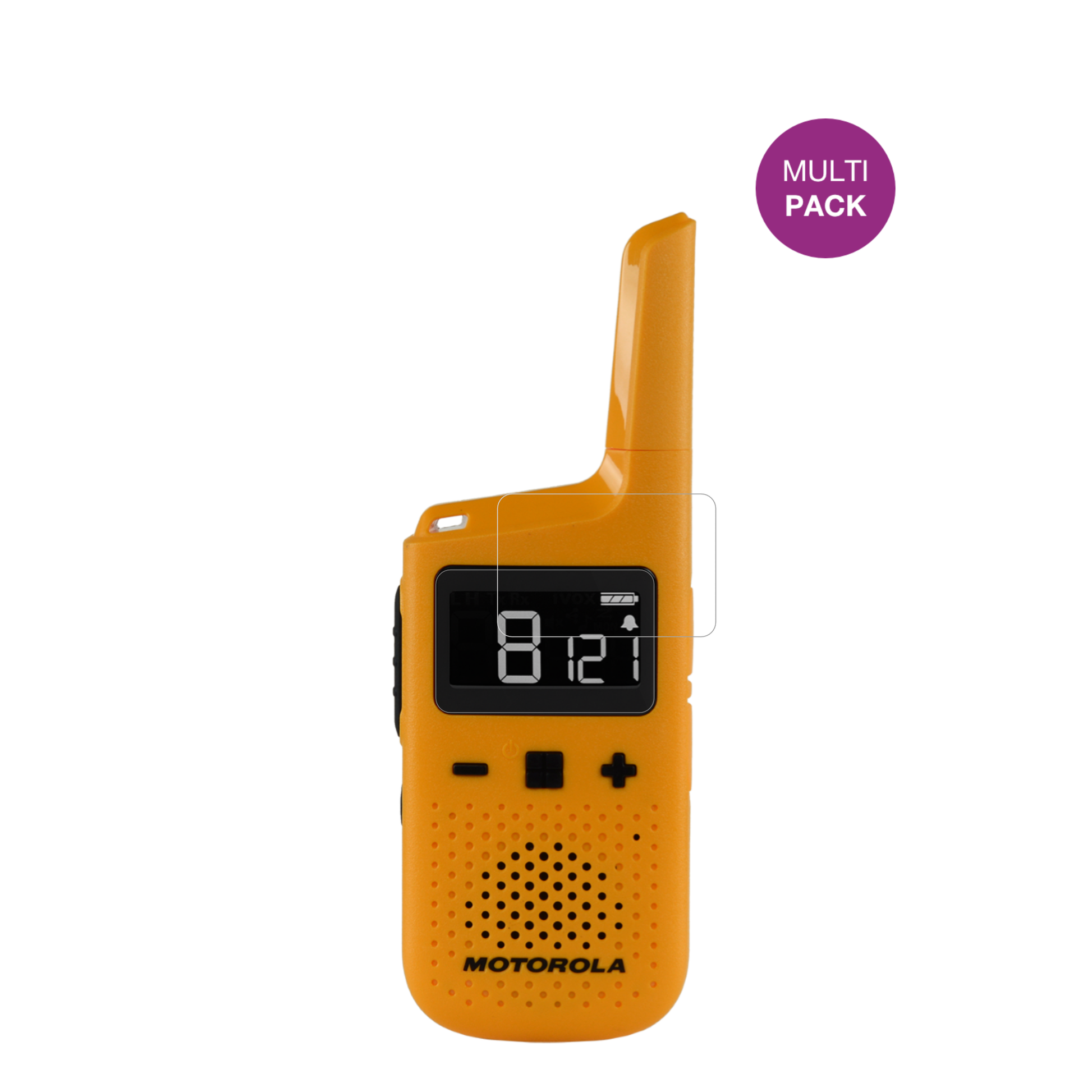 MotorolaTalkabout T72 mit aufgebrachter dipos Displayschutzfolie, glasklare Darstellung ohne Einschränkungen