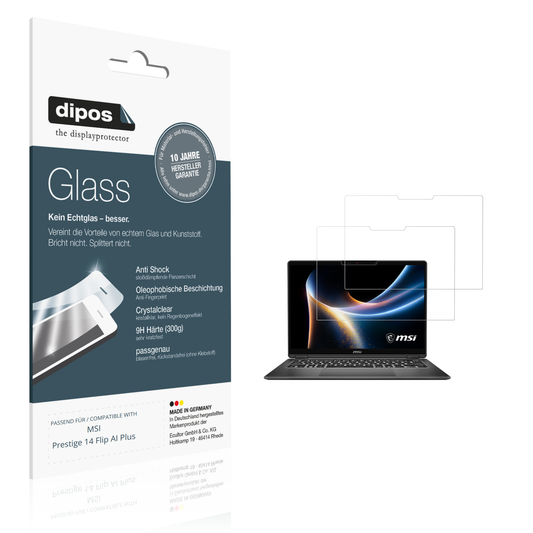 Klare Displayschutzfolie von dipos passend für MSI Prestige 14 Flip AI Plus, 9H kratzfest und blasenfrei montiert