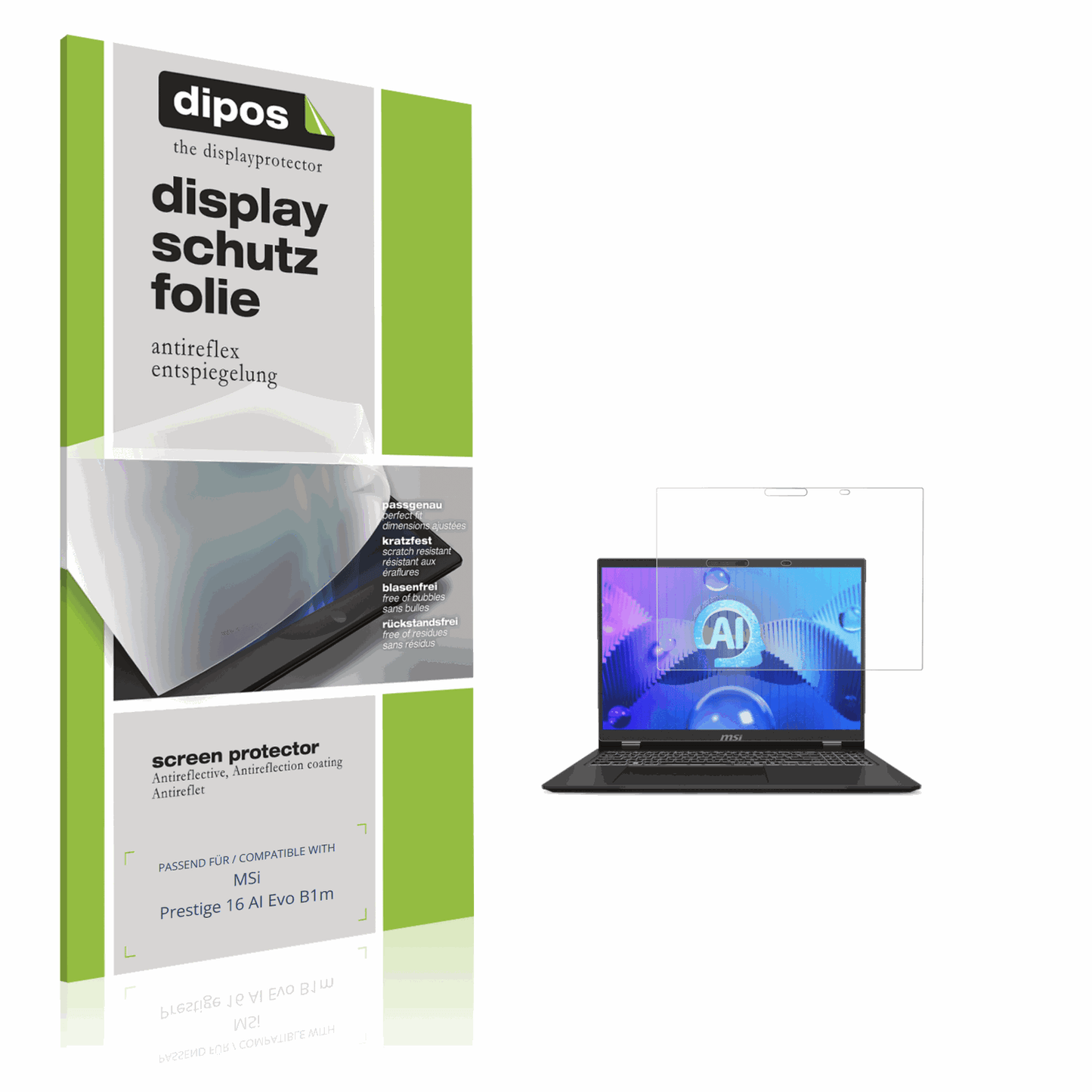 Matte Displayschutzfolie von dipos passend für msiprestige 16 ai evo b1m, präziser Zuschnitt und blasenfrei montiert