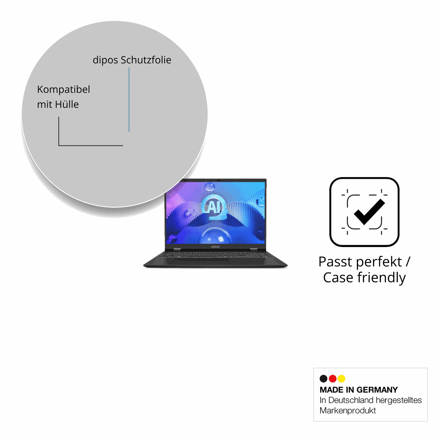 Schutzfolie mit optimaler Passform, zur Verwendung mit Hüllen geeignet