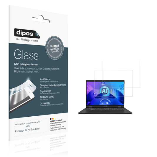 Klare Displayschutzfolie von dipos passend für msiprestige 16 ai evo b1m, 9H kratzfest und blasenfrei montiert