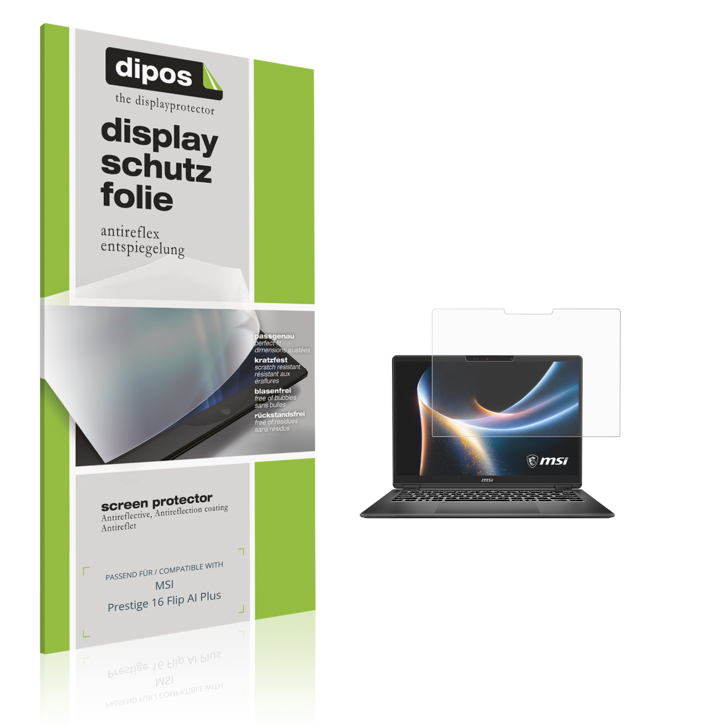 Matte Displayschutzfolie von dipos passend für MSI Prestige 16 Flip AI Plus, präziser Zuschnitt und blasenfrei montiert