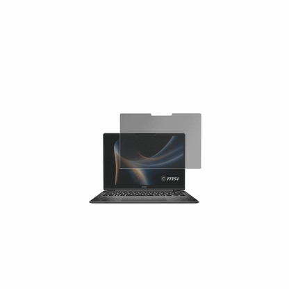 MSIPrestige 16 Flip AI Plus mit aufgebrachtem dipos Displayschutz, der seitliche Einblicke blockiert