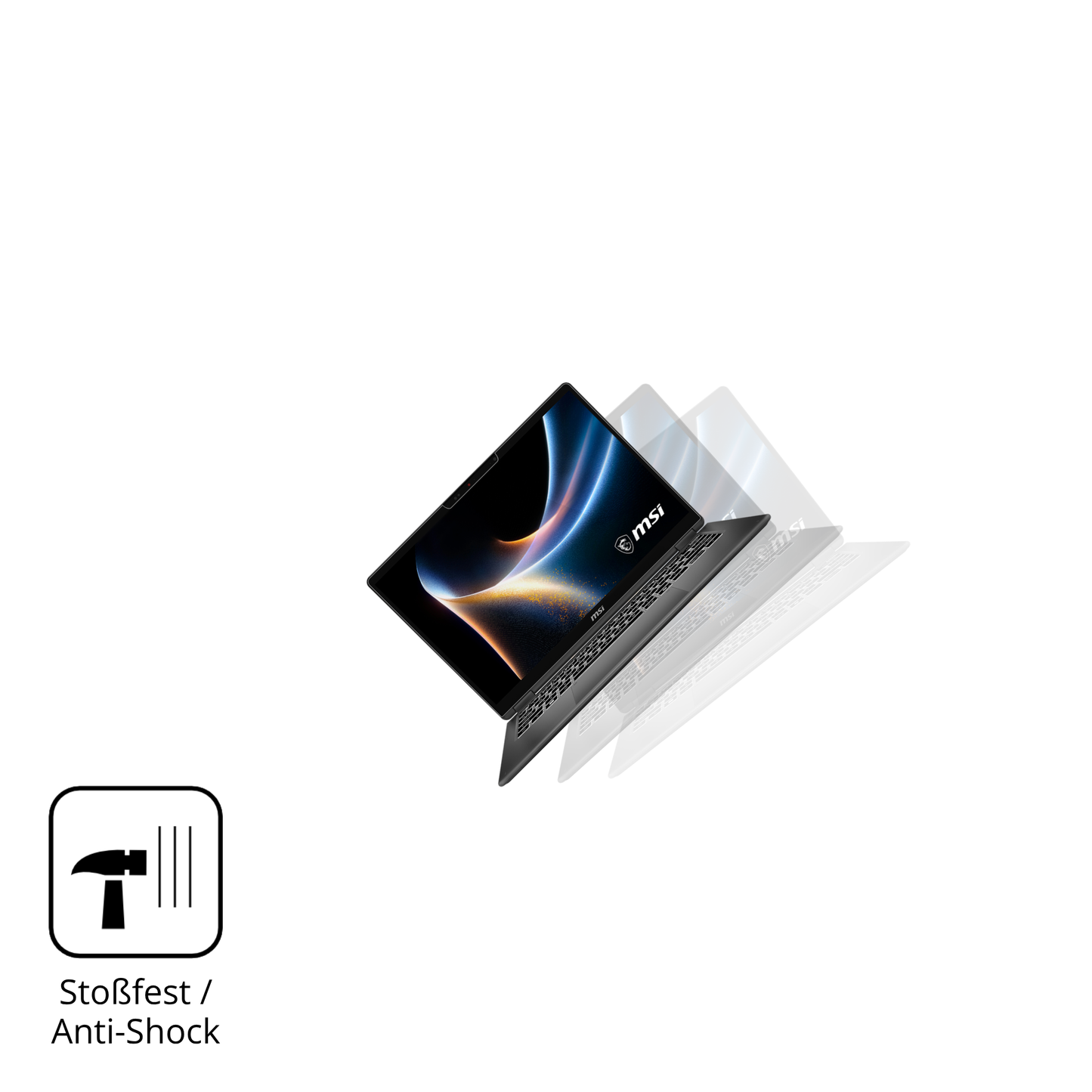 Schutz gegen Kratzer auf dem MSI Prestige 16 Flip AI Plus Glas durch Schlüssel, Stöße gegen die Tischkante oder Stürze