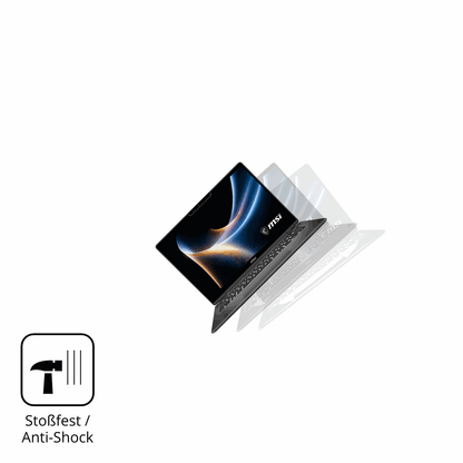 Schutz gegen Kratzer auf dem MSI Prestige 14 Flip AI Plus Glas durch Schlüssel, Stöße gegen die Tischkante oder Stürze