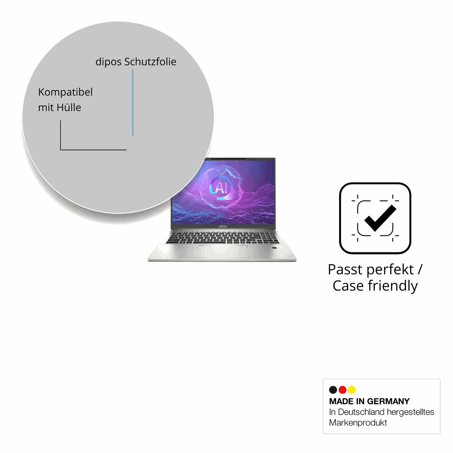 Schutzfolie mit optimaler Passform, zur Verwendung mit Hüllen geeignet