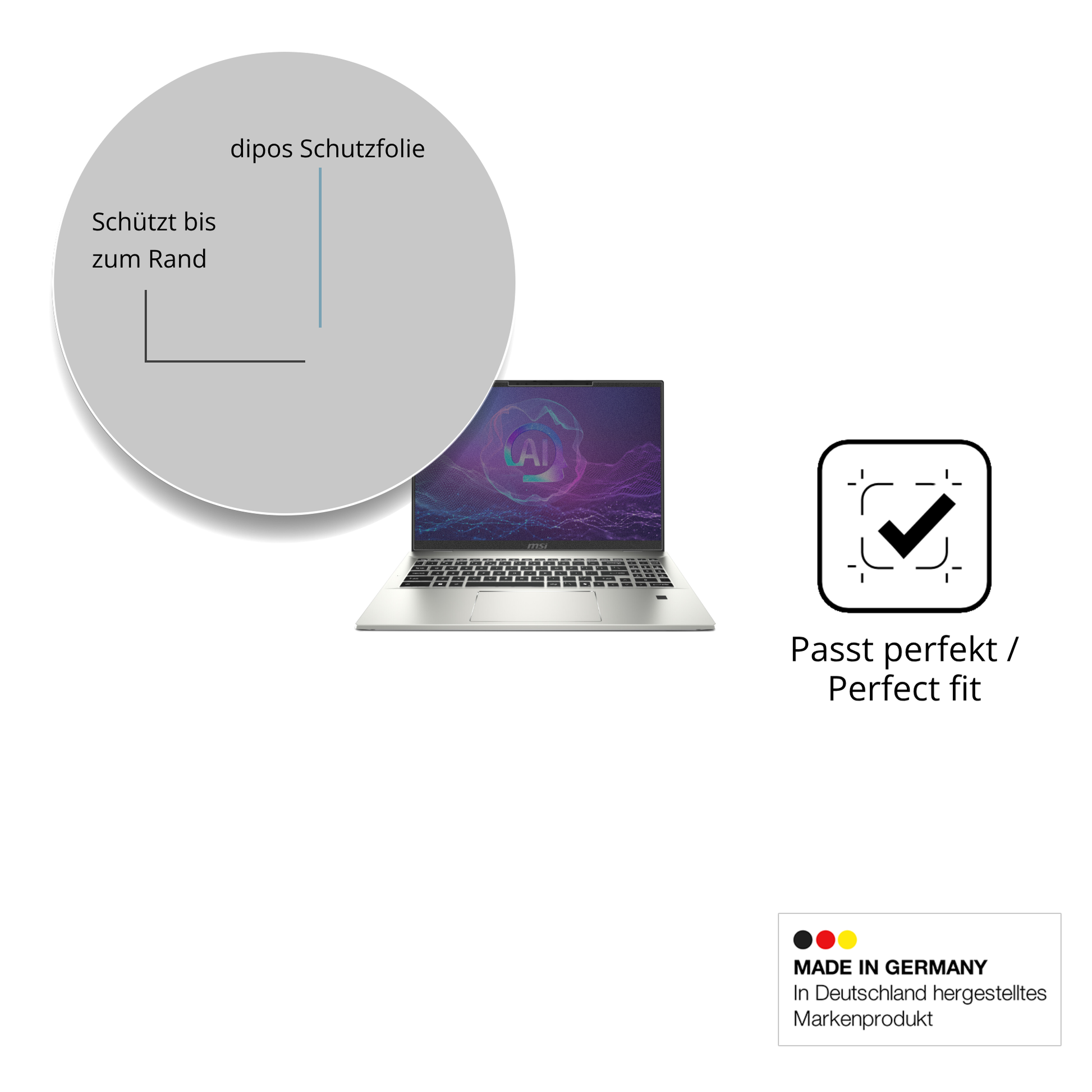 Schutz gegen Kratzer auf dem MSI Prestige A16 Ai Plus Glas durch Schlüssel oder Ähnliches
