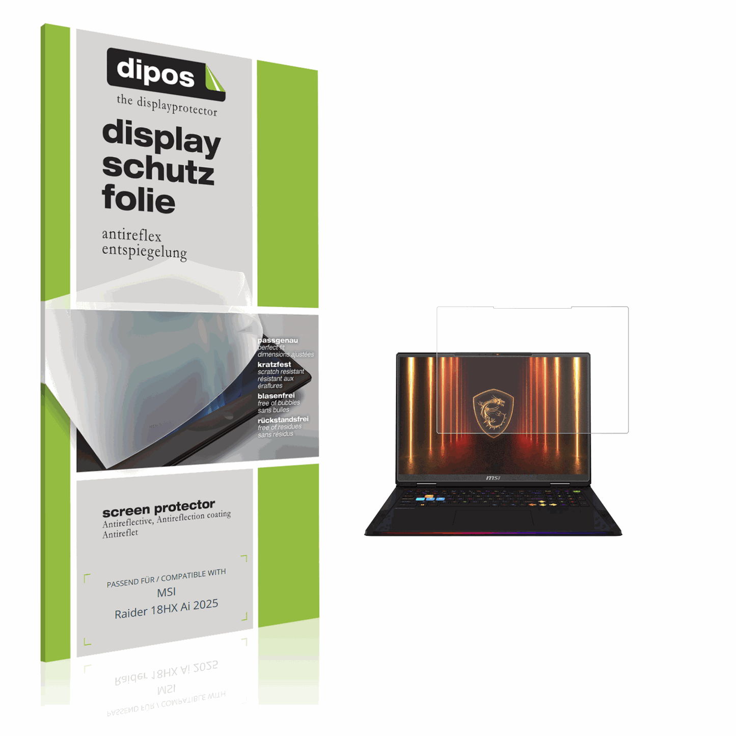 Matte Displayschutzfolie von dipos passend für MSI Raider 18HX Ai 2025, präziser Zuschnitt und blasenfrei montiert