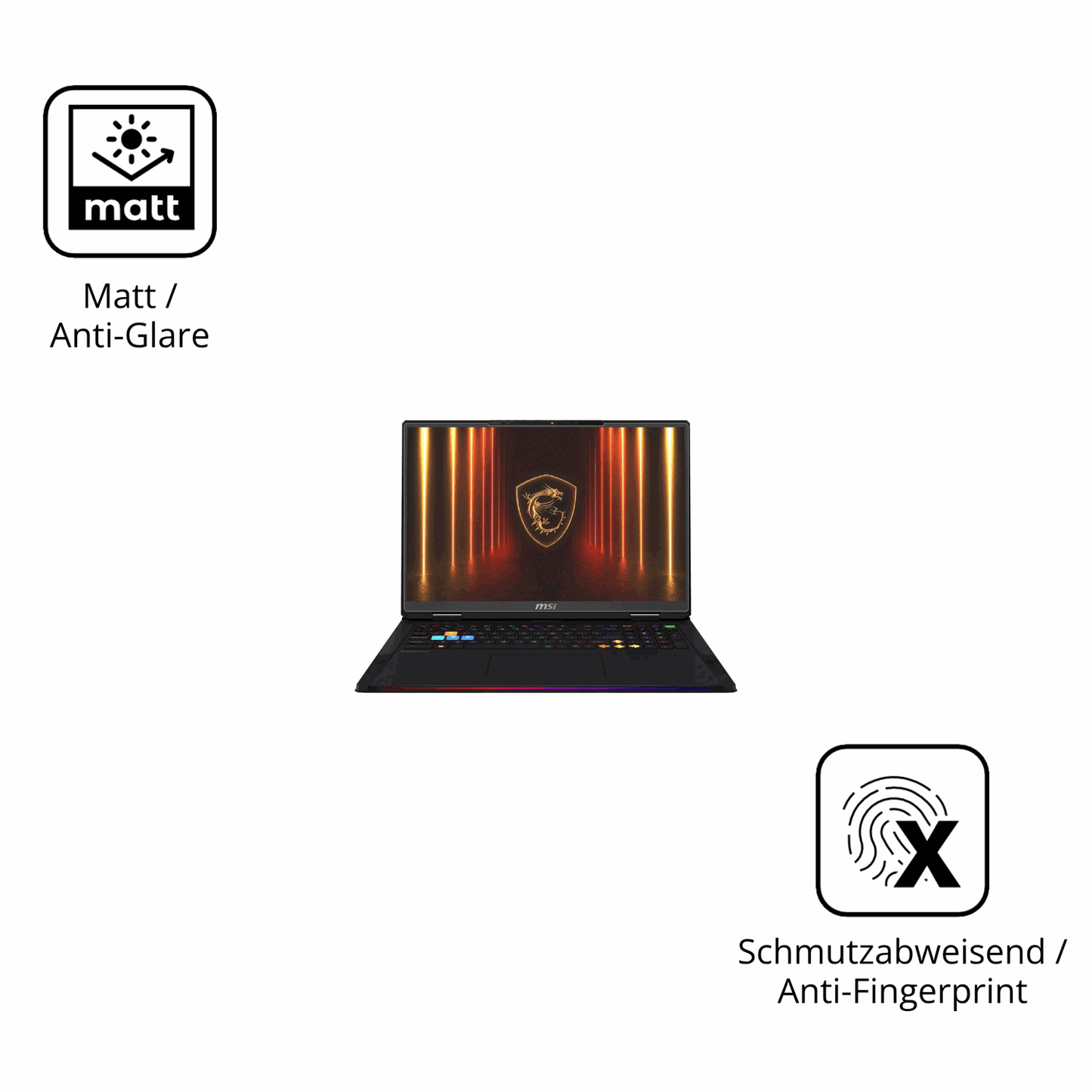Dünne und entspiegelnde Folie passend zugeschnitten für MSI Raider 18HX Ai 2025