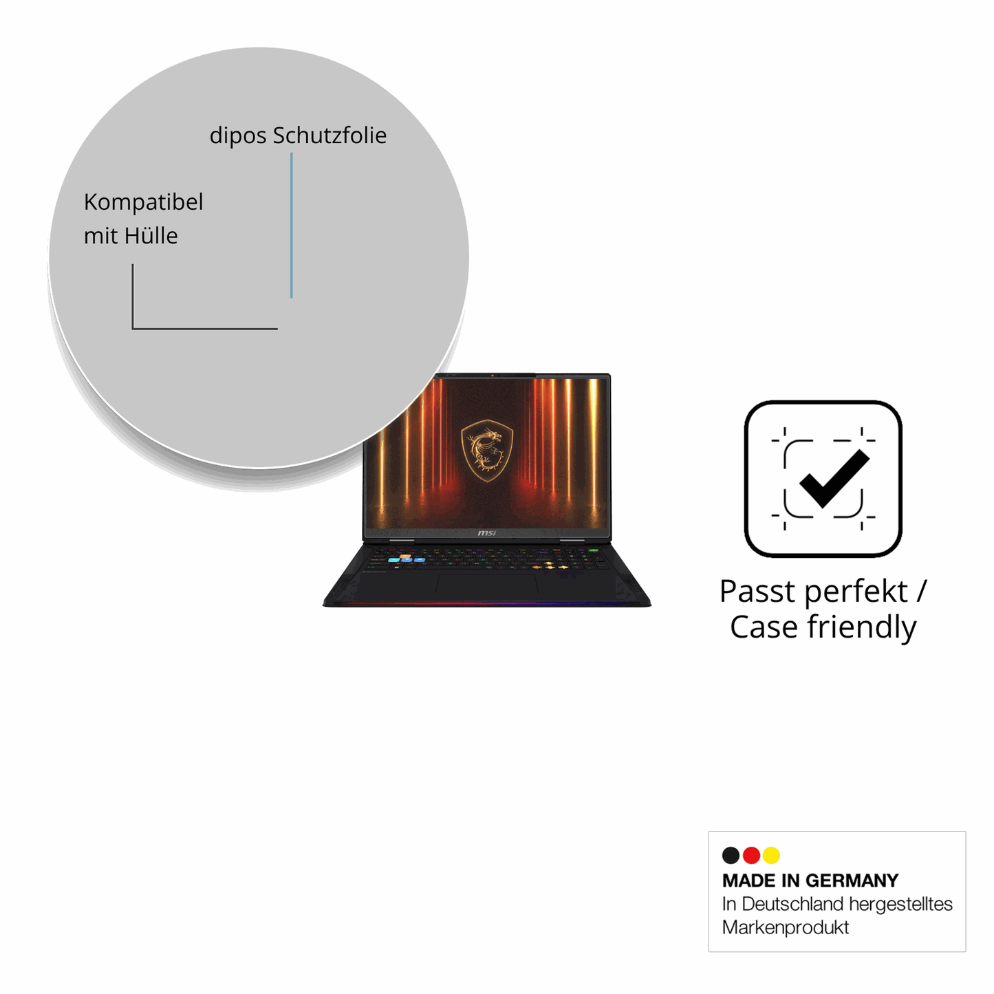 Schutzfolie mit optimaler Passform, zur Verwendung mit Hüllen geeignet