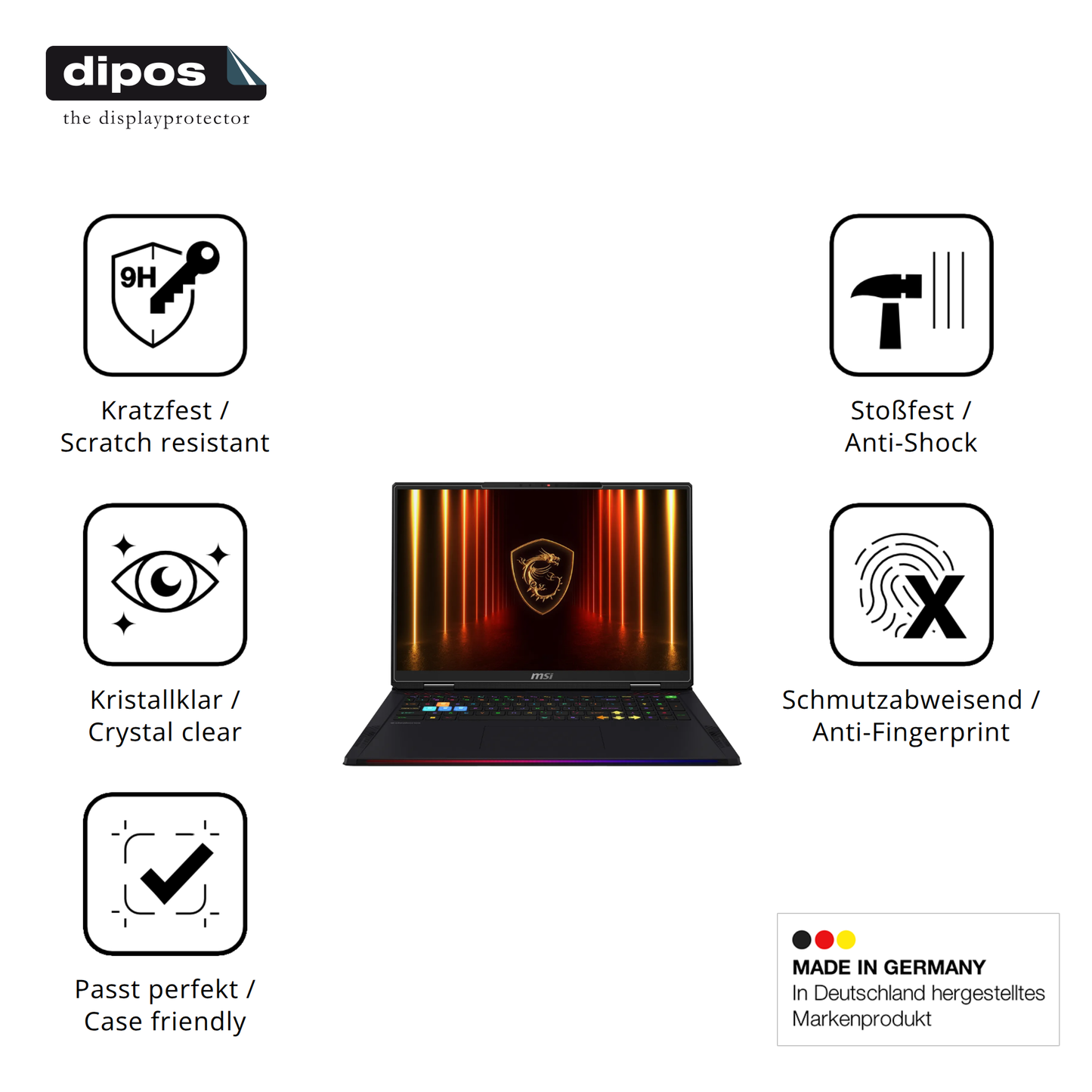 Displayschutz hergestellt in Deutschland, höchste Qualität made in Germany