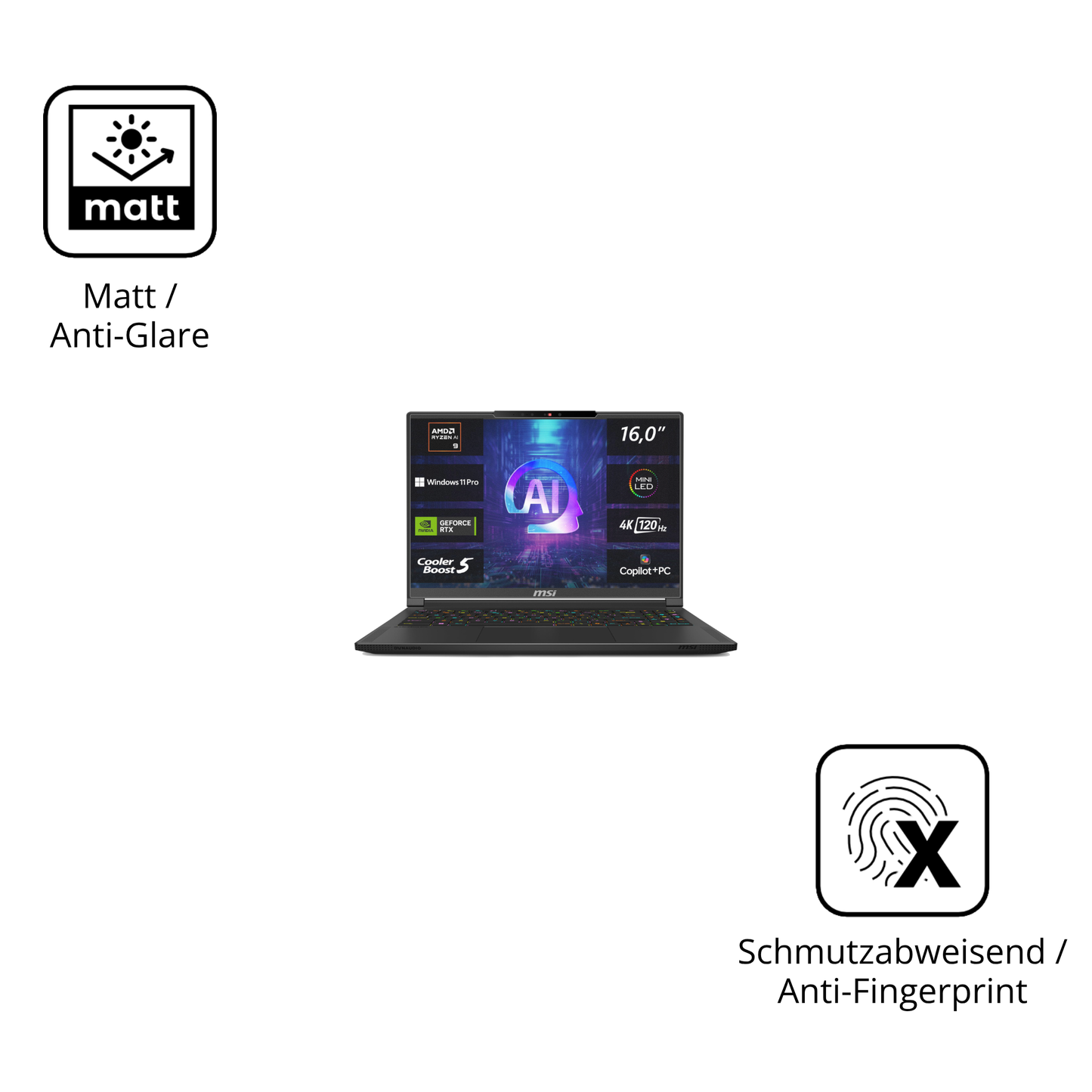 Dünne und entspiegelnde Folie passend zugeschnitten für MSI Stealth A16 AI plus