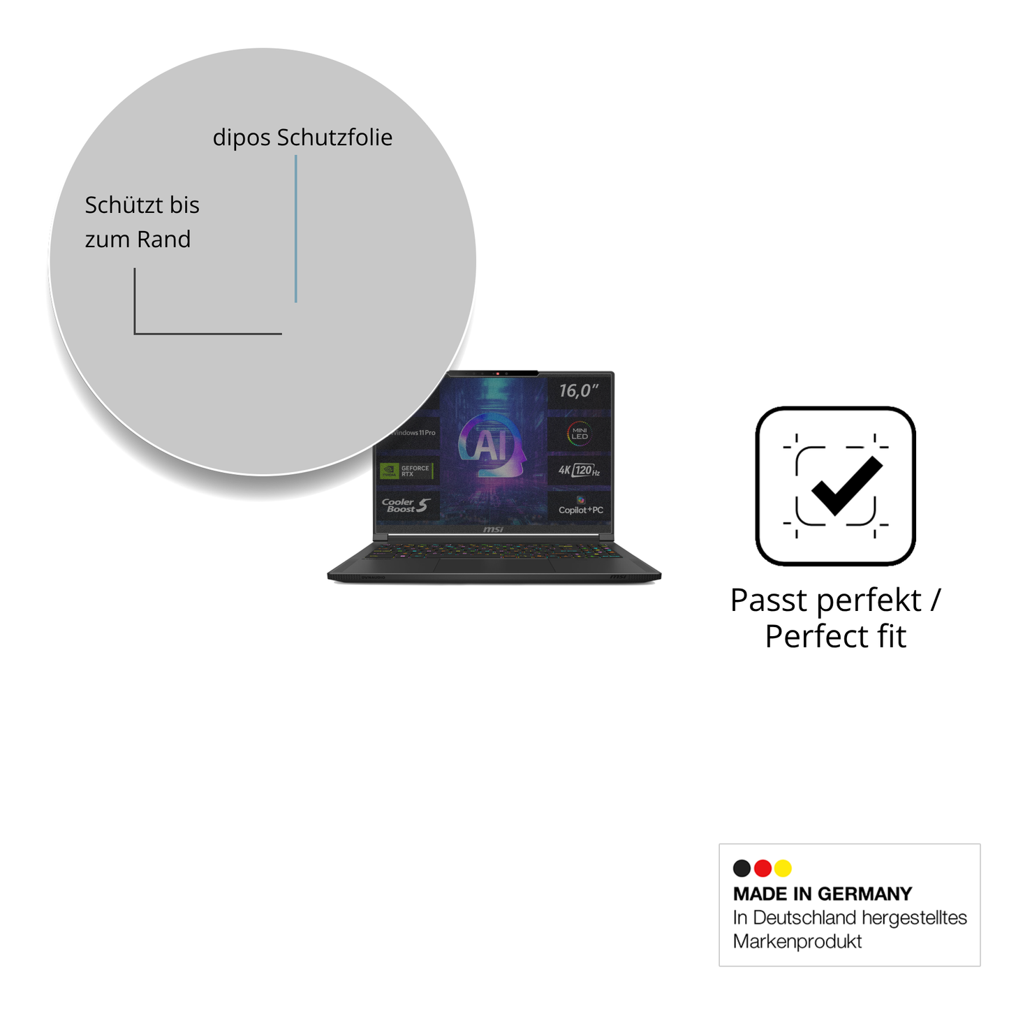 Schutz gegen Kratzer auf dem MSI Stealth A16 AI plus Glas durch Schlüssel oder Ähnliches