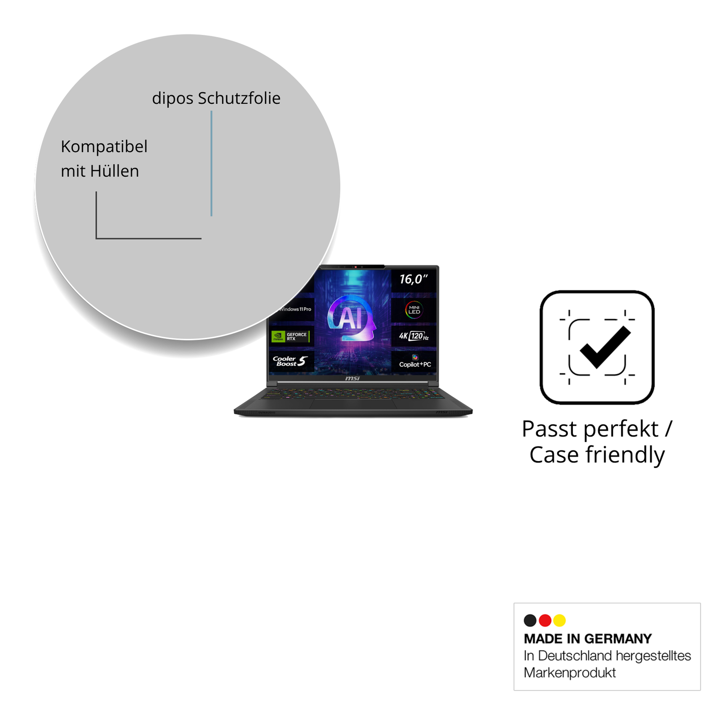 Schutzfolie mit optimaler Passform, zur Verwendung mit Hüllen geeignet