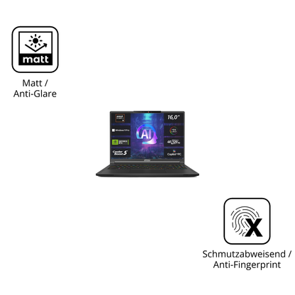 9H Hartbeschichtete, flexible Folie passend zugeschnitten für MSI Stealth A16 AI plus