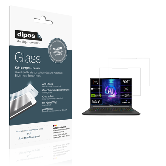 Klare Displayschutzfolie von dipos passend für MSI Stealth A16 AI plus, 9H kratzfest und blasenfrei montiert