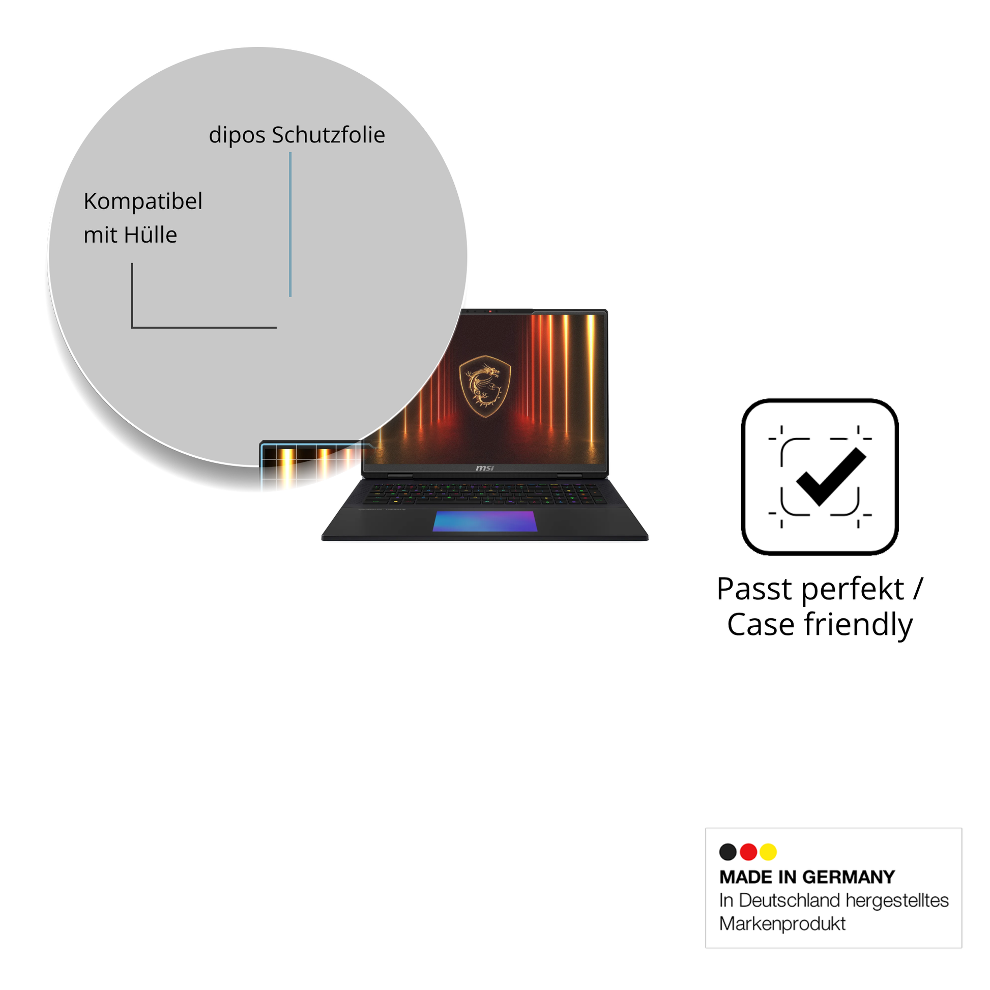 Schutzfolie mit optimaler Passform, zur Verwendung mit Hüllen geeignet