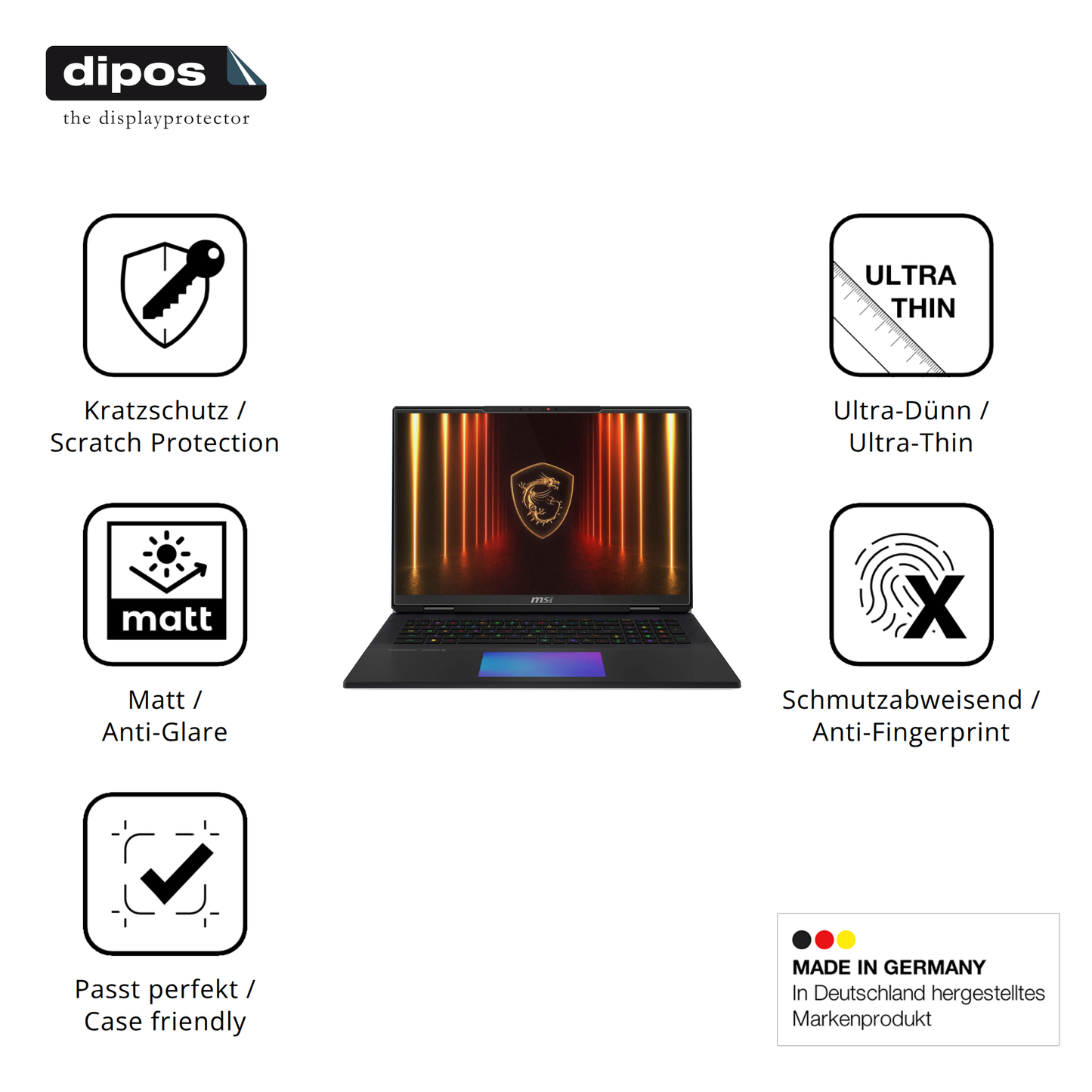 Displayschutz hergestellt in Deutschland, höchste Qualität made in Germany