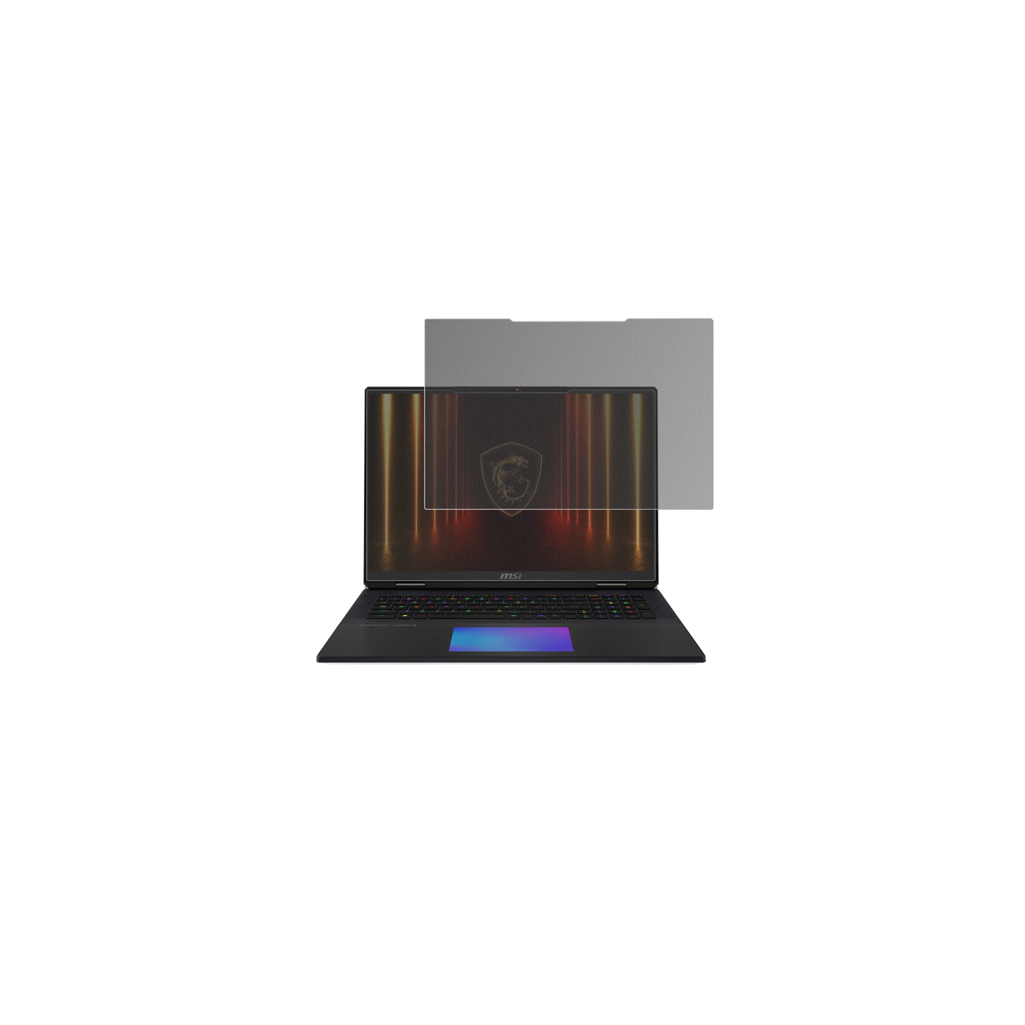 MSITitan 18HX AI 2025 mit aufgebrachtem dipos Displayschutz, der seitliche Einblicke blockiert