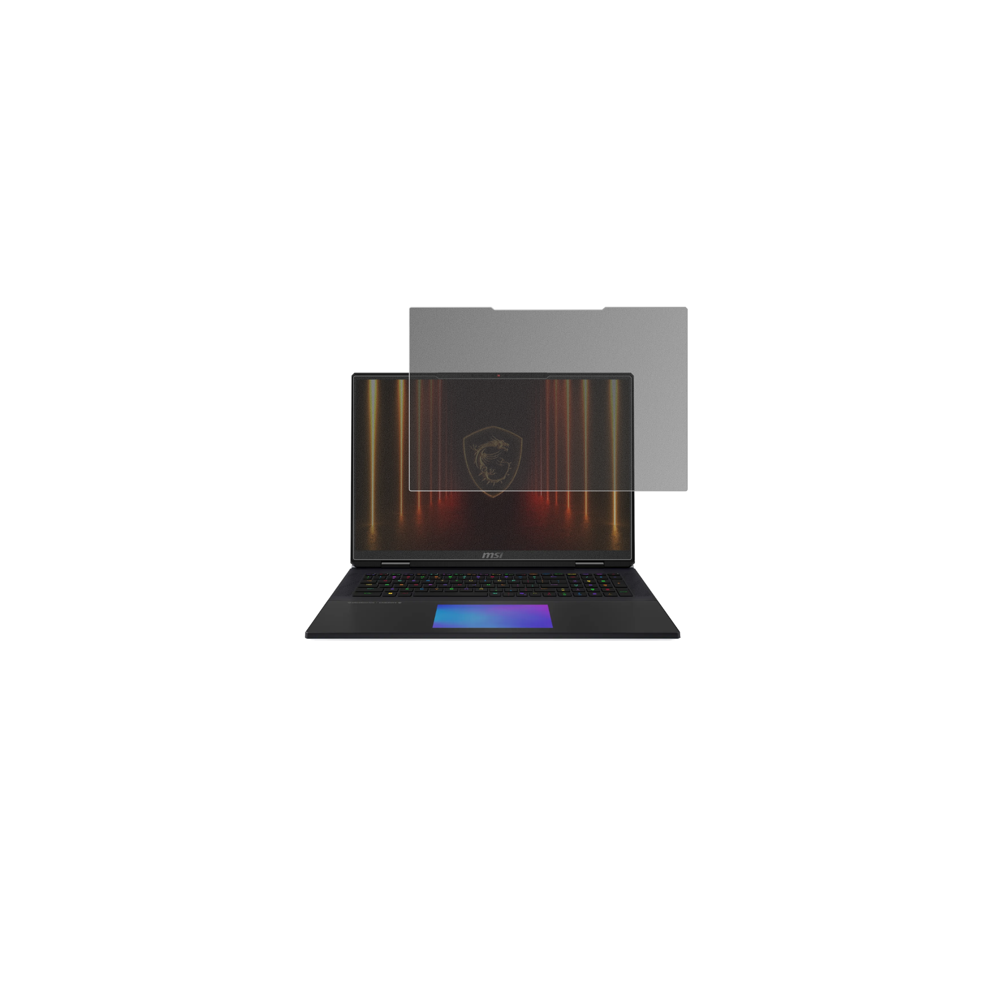 MSITitan 18HX AI 2025 mit aufgebrachtem dipos Displayschutz, der seitliche Einblicke blockiert