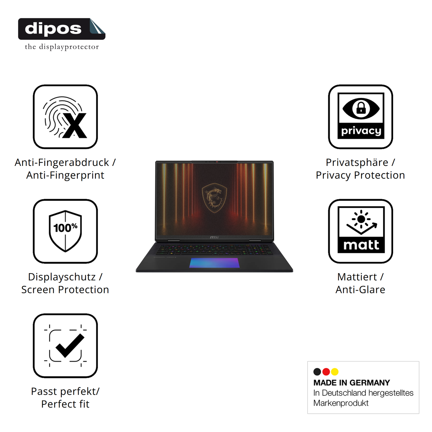 Privatsphäre-Schutz durch Sichtschutz-Folie passend zugeschnitten für MSI Titan 18HX AI 2025