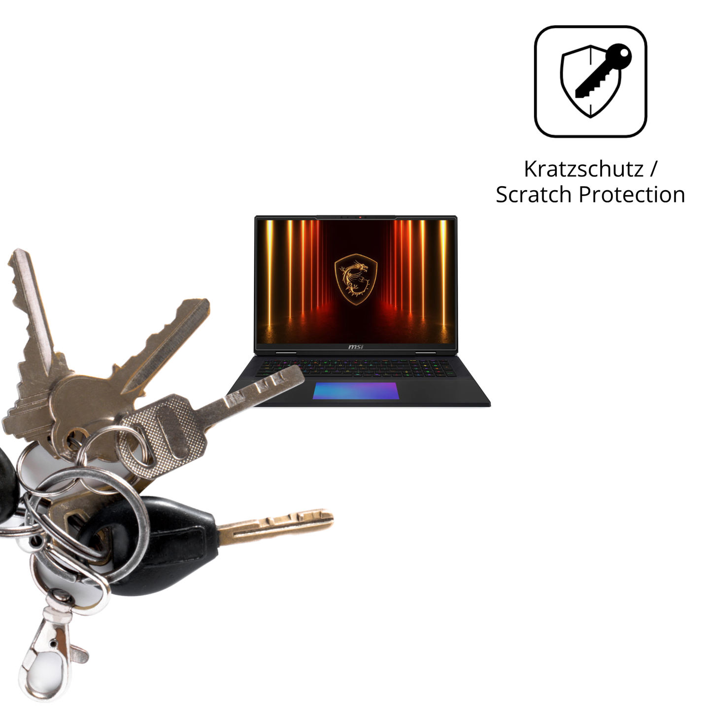Schutz gegen Kratzer auf dem MSI Titan 18HX AI 2025 Glas durch Schlüssel oder Ähnliches