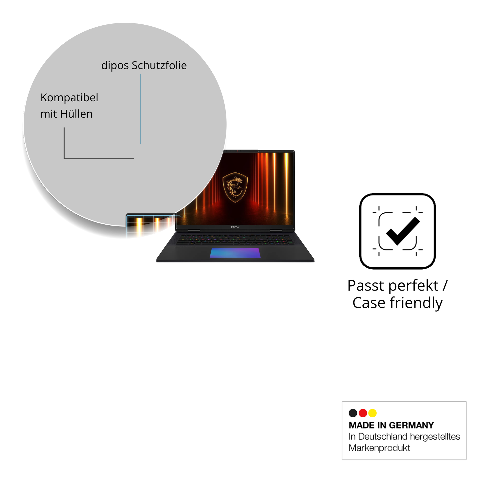 Schutzfolie mit optimaler Passform, zur Verwendung mit Hüllen geeignet