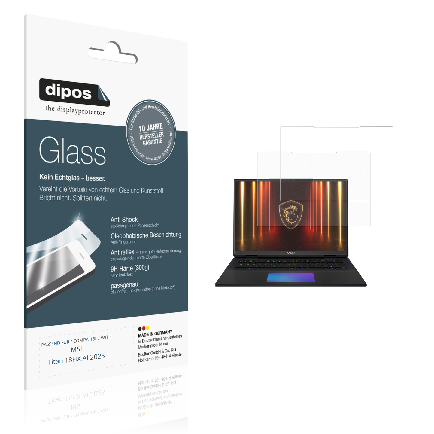 Matte Displayschutzfolie von dipos passend für MSI Titan 18HX AI 2025, 9H kratzfest und blasenfrei montiert