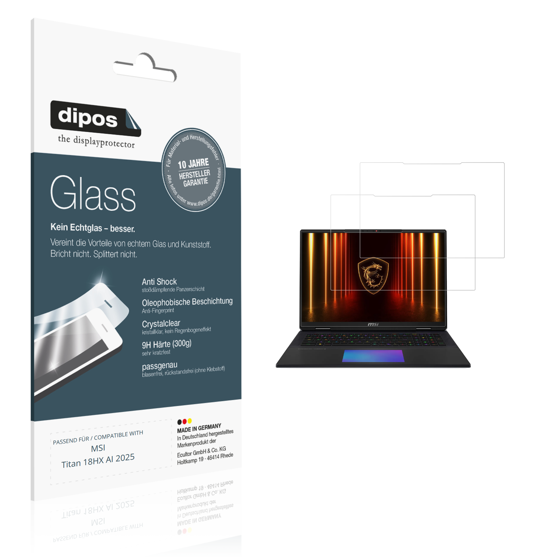 Klare Displayschutzfolie von dipos passend für MSI Titan 18HX AI 2025, 9H kratzfest und blasenfrei montiert