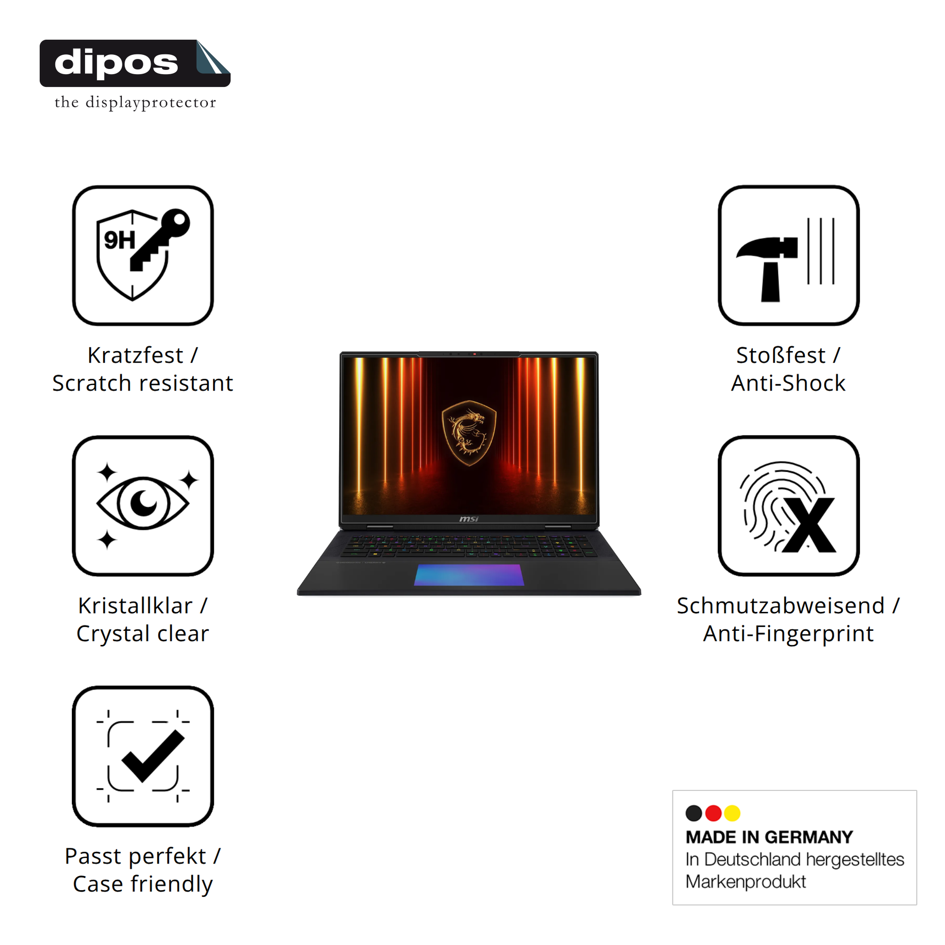 Displayschutz hergestellt in Deutschland, höchste Qualität made in Germany